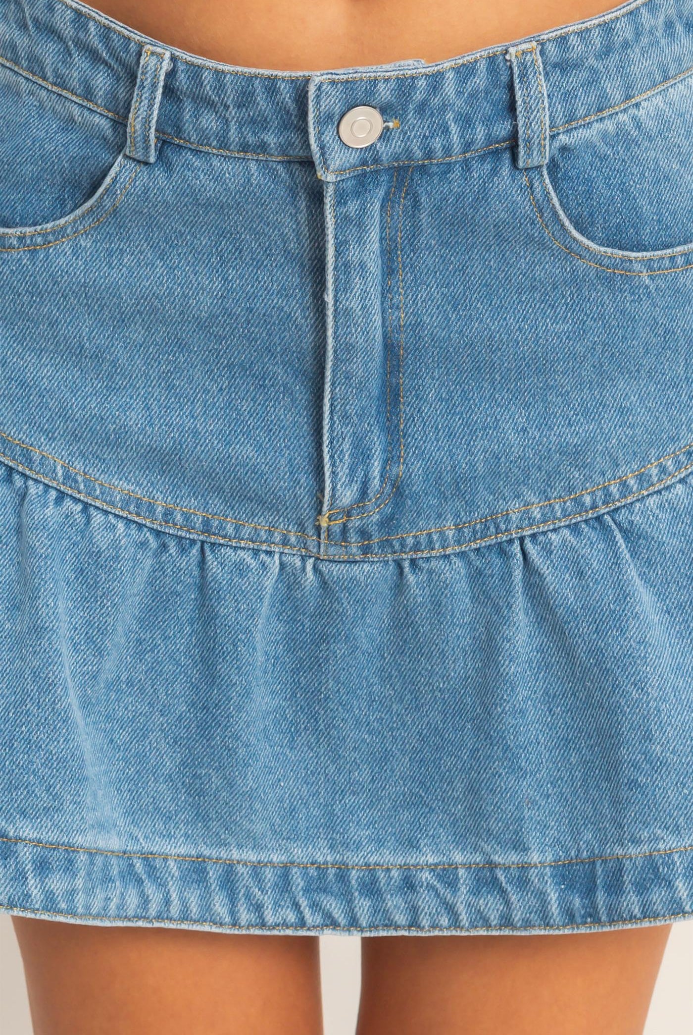 Wholesale Denim Ruffle Skirt Skirts HF26A274 MEDIUM DENIM HYFVE
