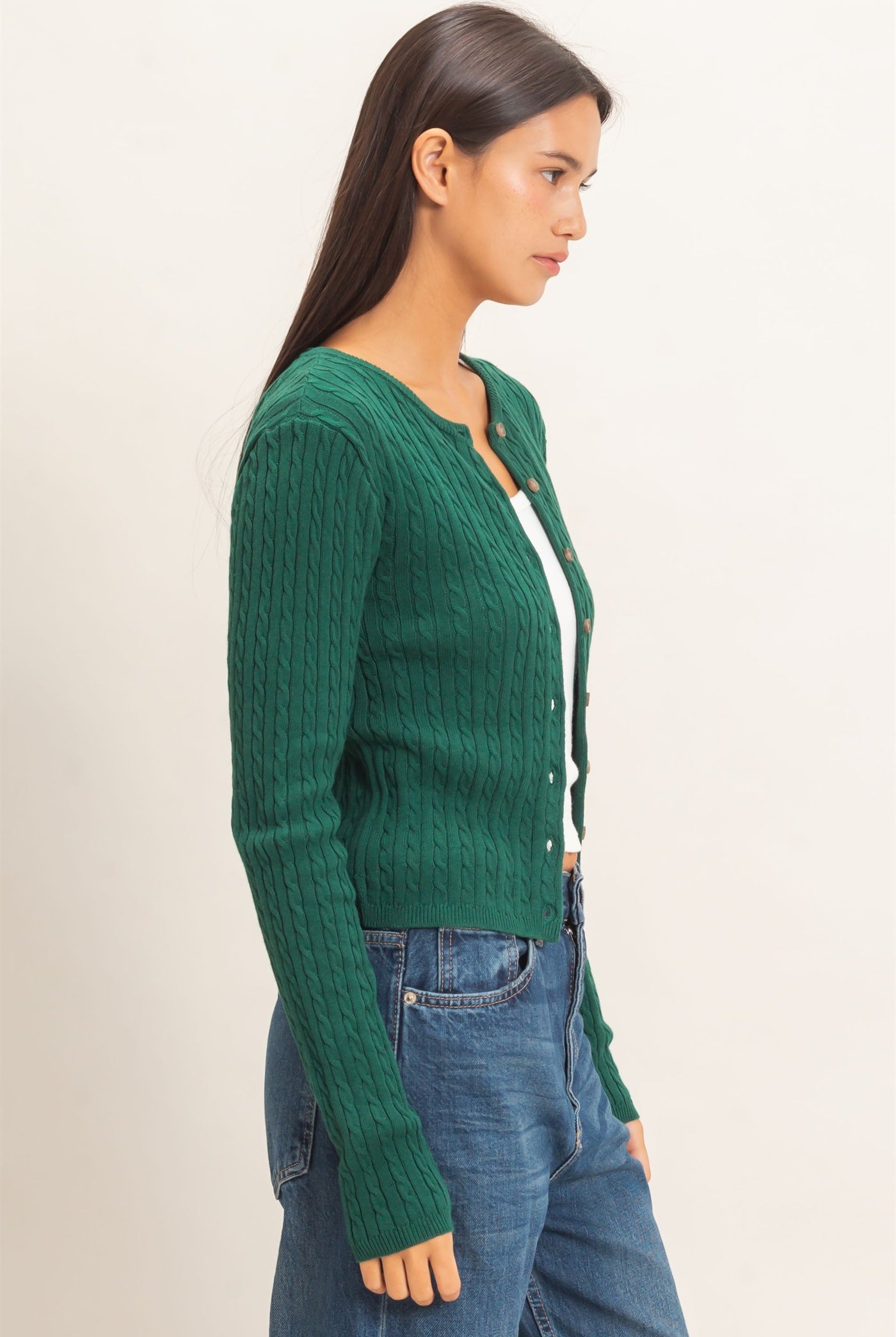 Wholesale Cable Knit Cardigan Cardigans DZ26E256 DARK GREEN DOUBLE ZERO