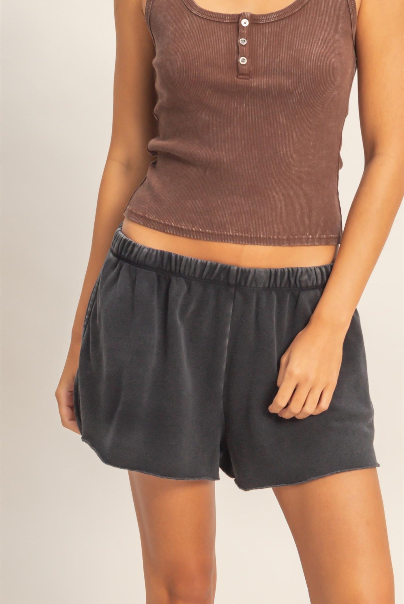 Wholesale Mineral Wash French Terry Shorts Shorts DZ26C040 BLACK DOUBLE ZERO