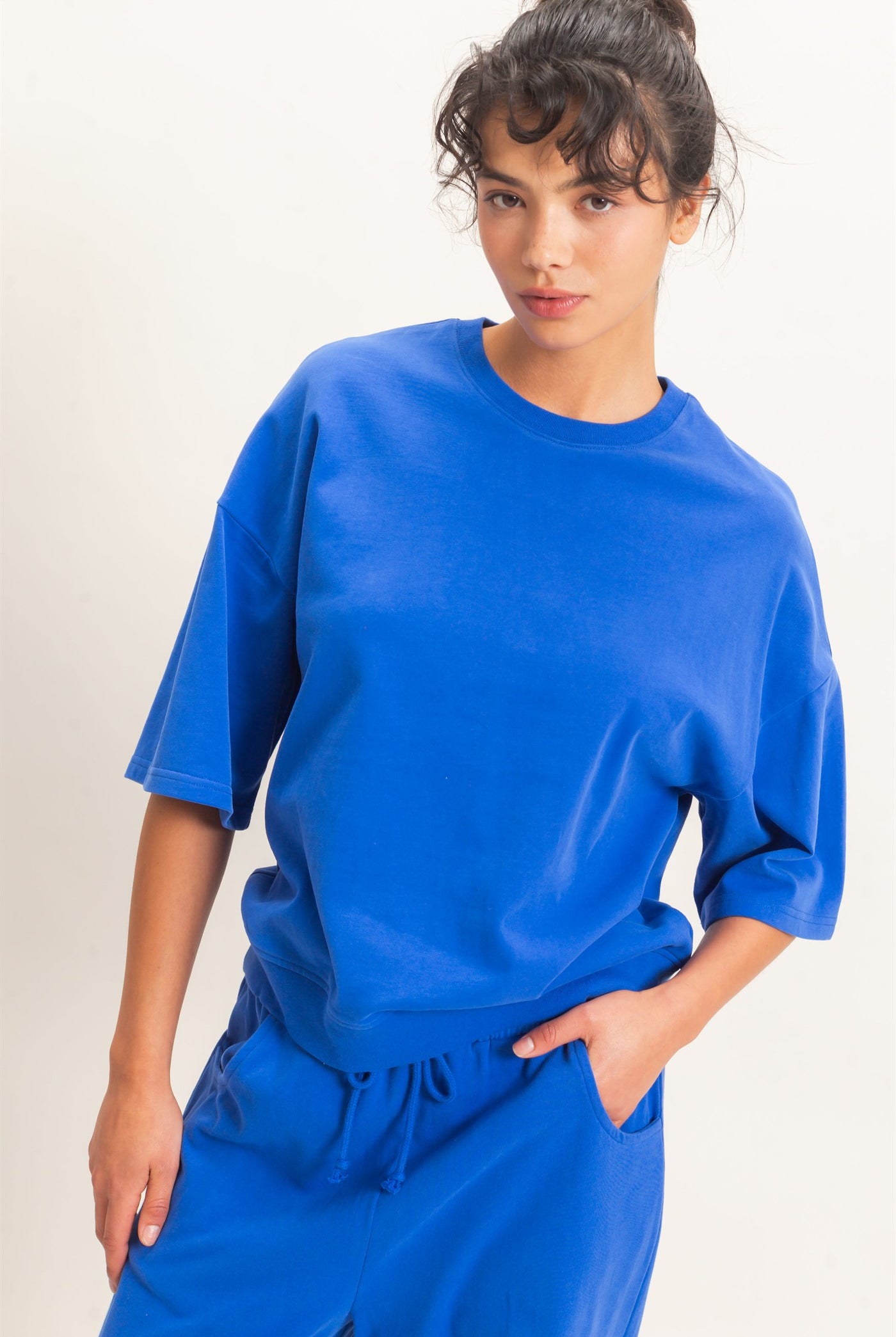 Wholesale Washed Crew Neck Short Sleeve Top Clothing Tops DZ26E381 COBALT DOUBLE ZERO