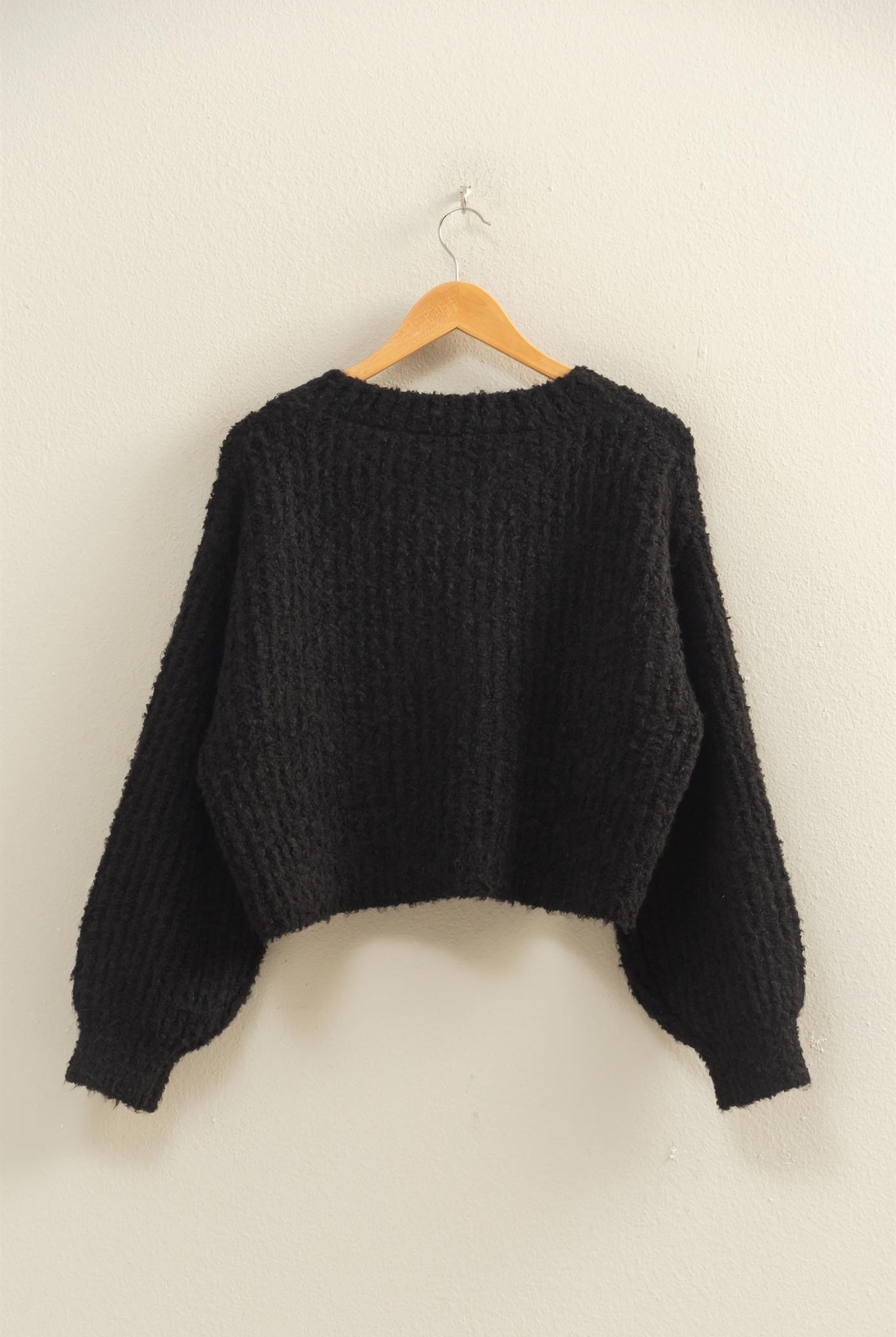 Wholesale Fluffy Knit Button-Up Cardigan Sweater Cardigans DZ25E592 BLACK DOUBLE ZERO