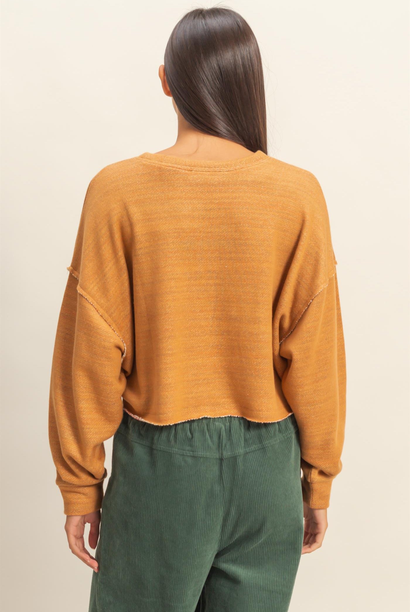 Wholesale Drop-Shoulder Cropped Top Clothing Tops DZ22G906 BROWN SUGAR DOUBLE ZERO