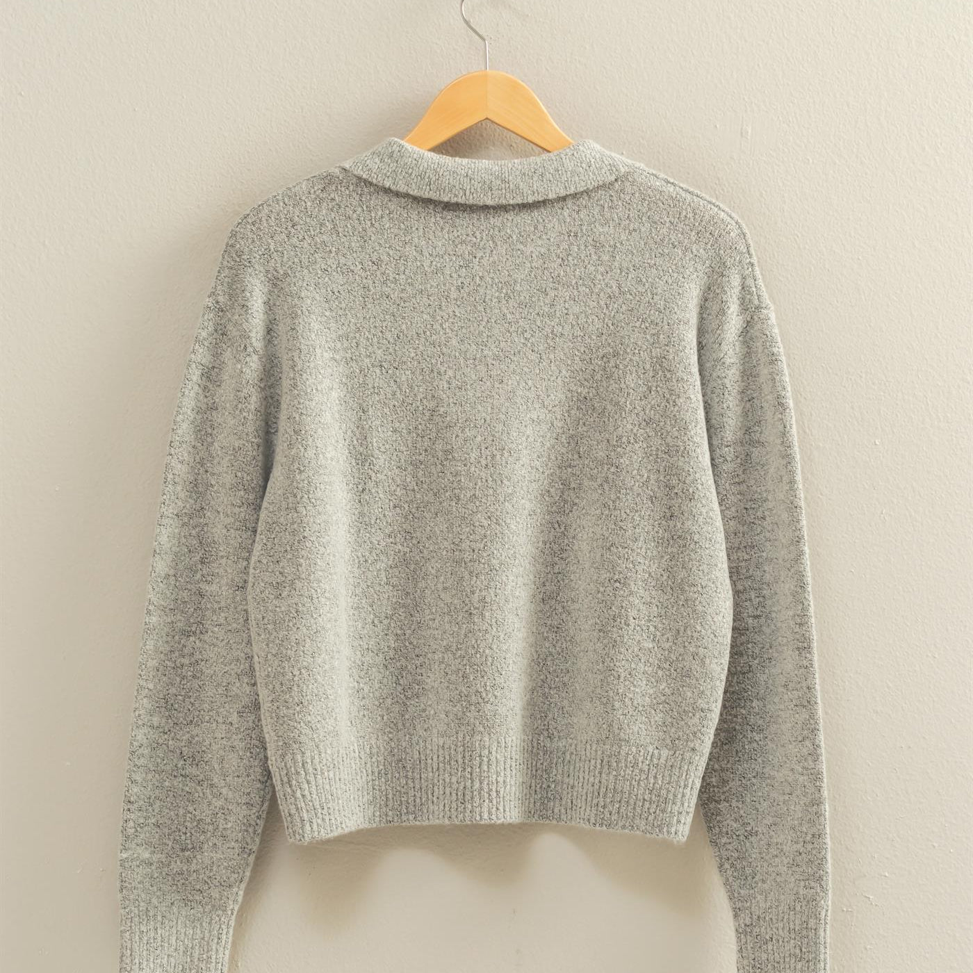 Wholesale Collared V Neck Sweater Sweaters DZ25C947 HEATHER GRAY DOUBLE ZERO