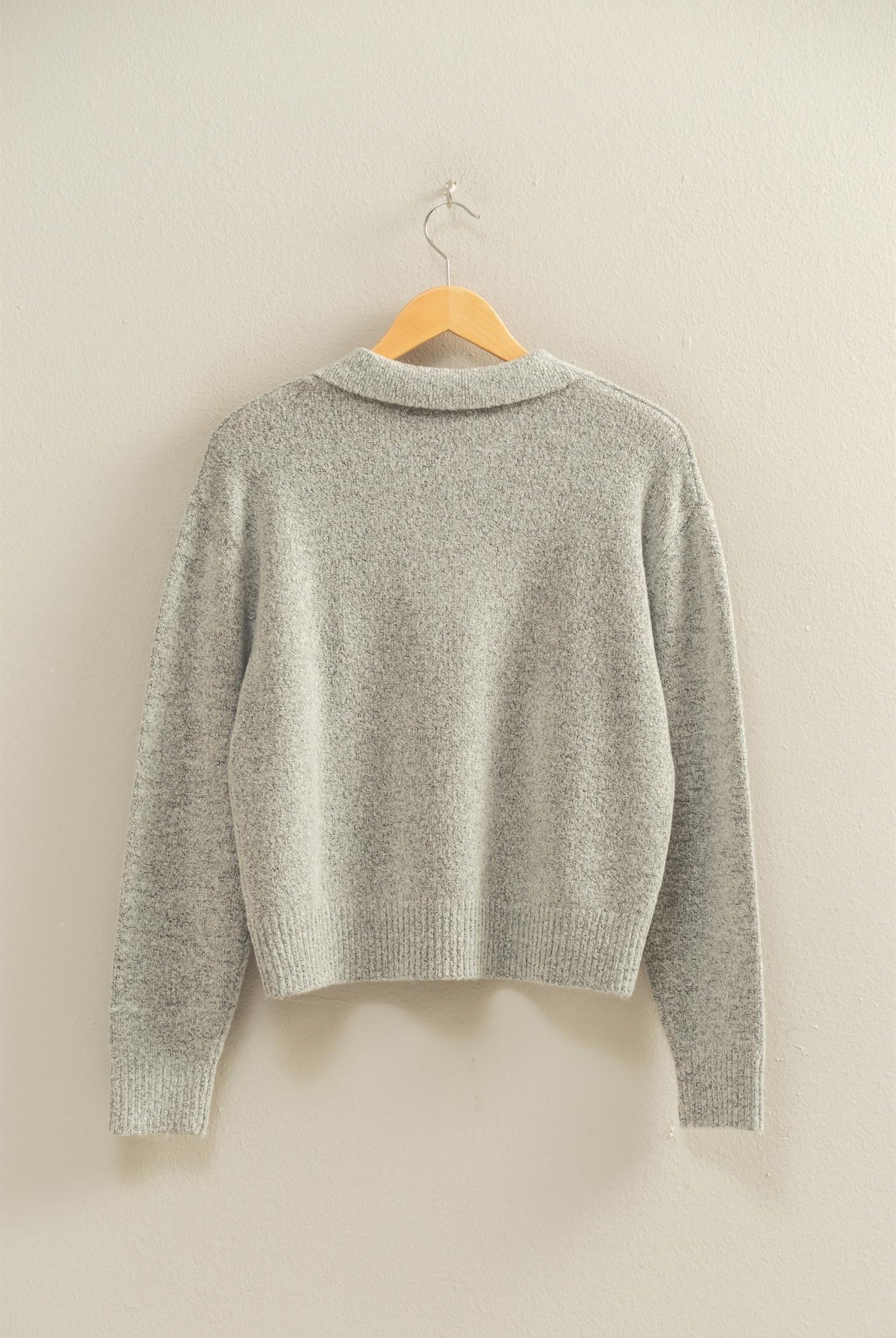 Wholesale Collared V Neck Sweater Sweaters DZ25C947 HEATHER GRAY DOUBLE ZERO