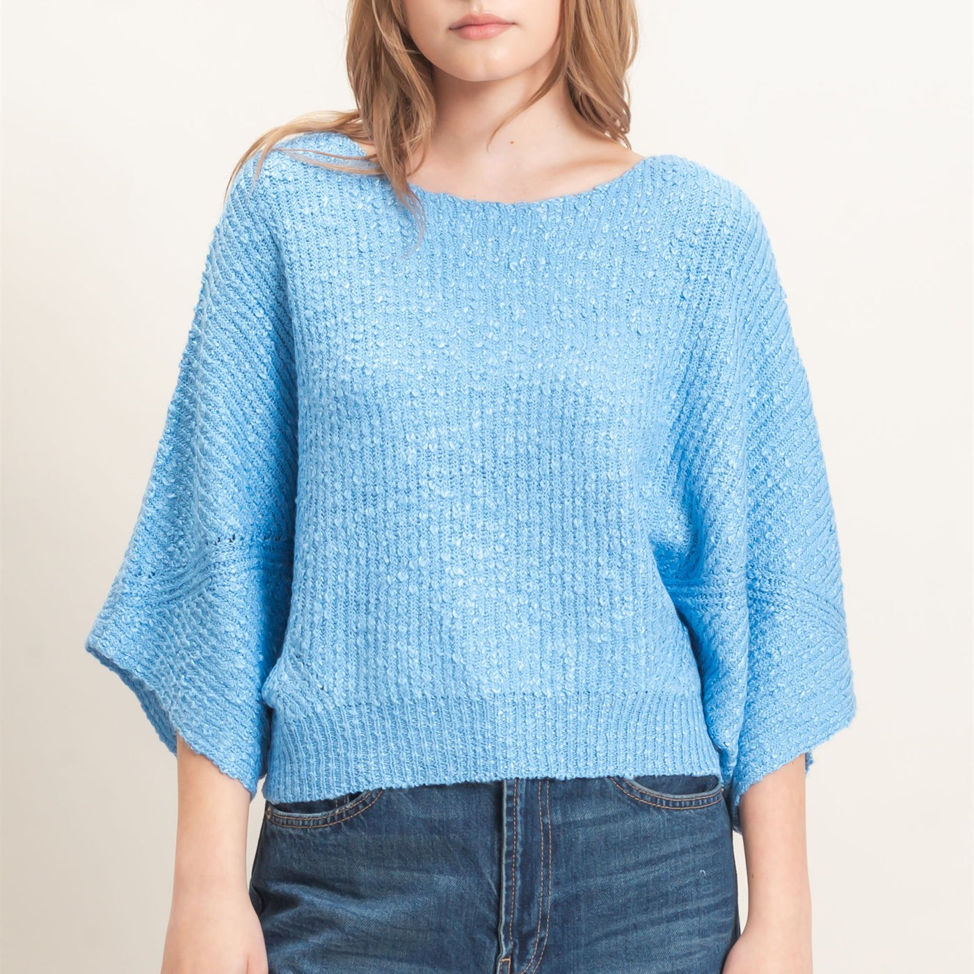 Wholesale Ribbed Boat Neck Sweater Sweaters HF26F201 BLUE HYFVE