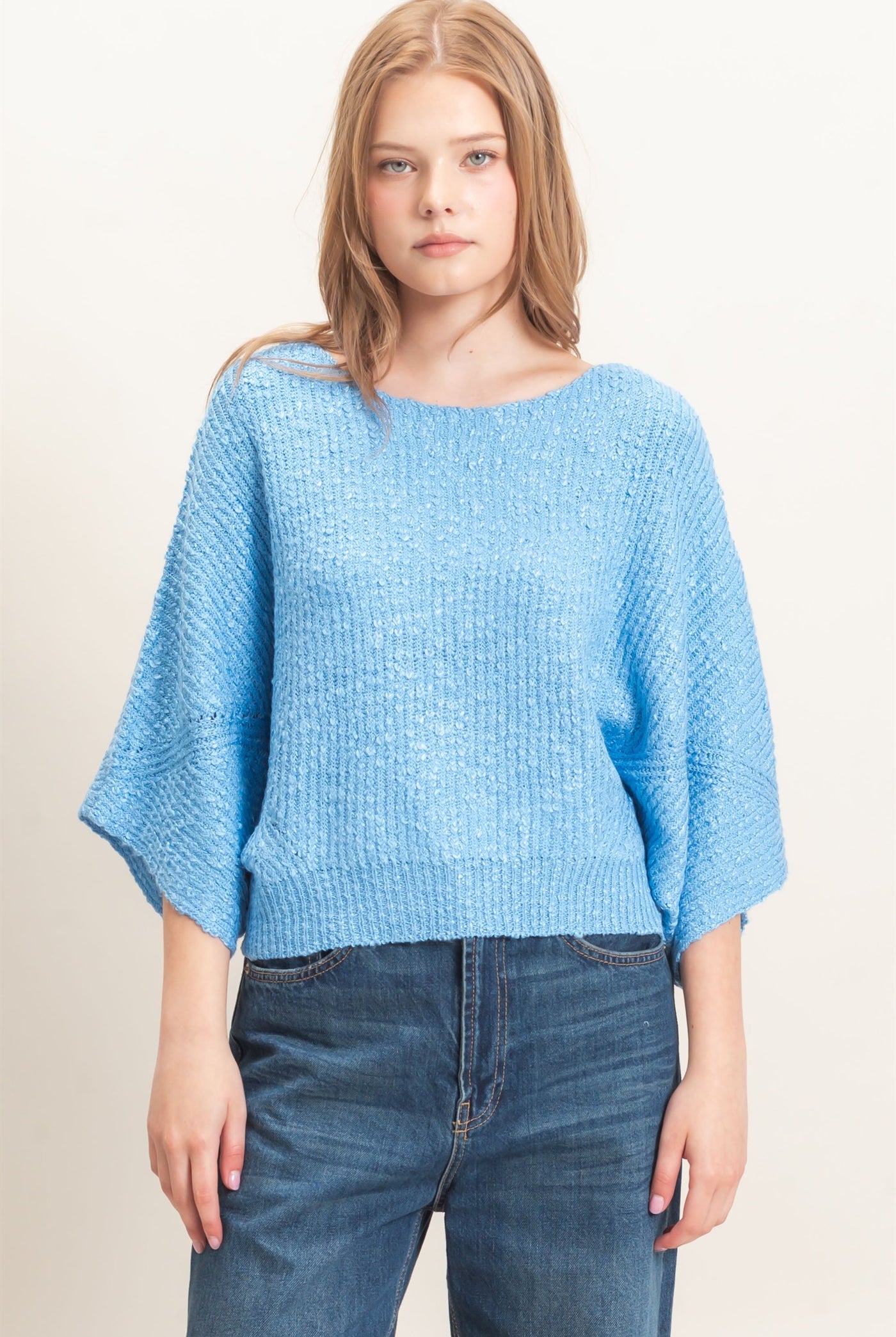 Wholesale Ribbed Boat Neck Sweater Sweaters HF26F201 BLUE HYFVE