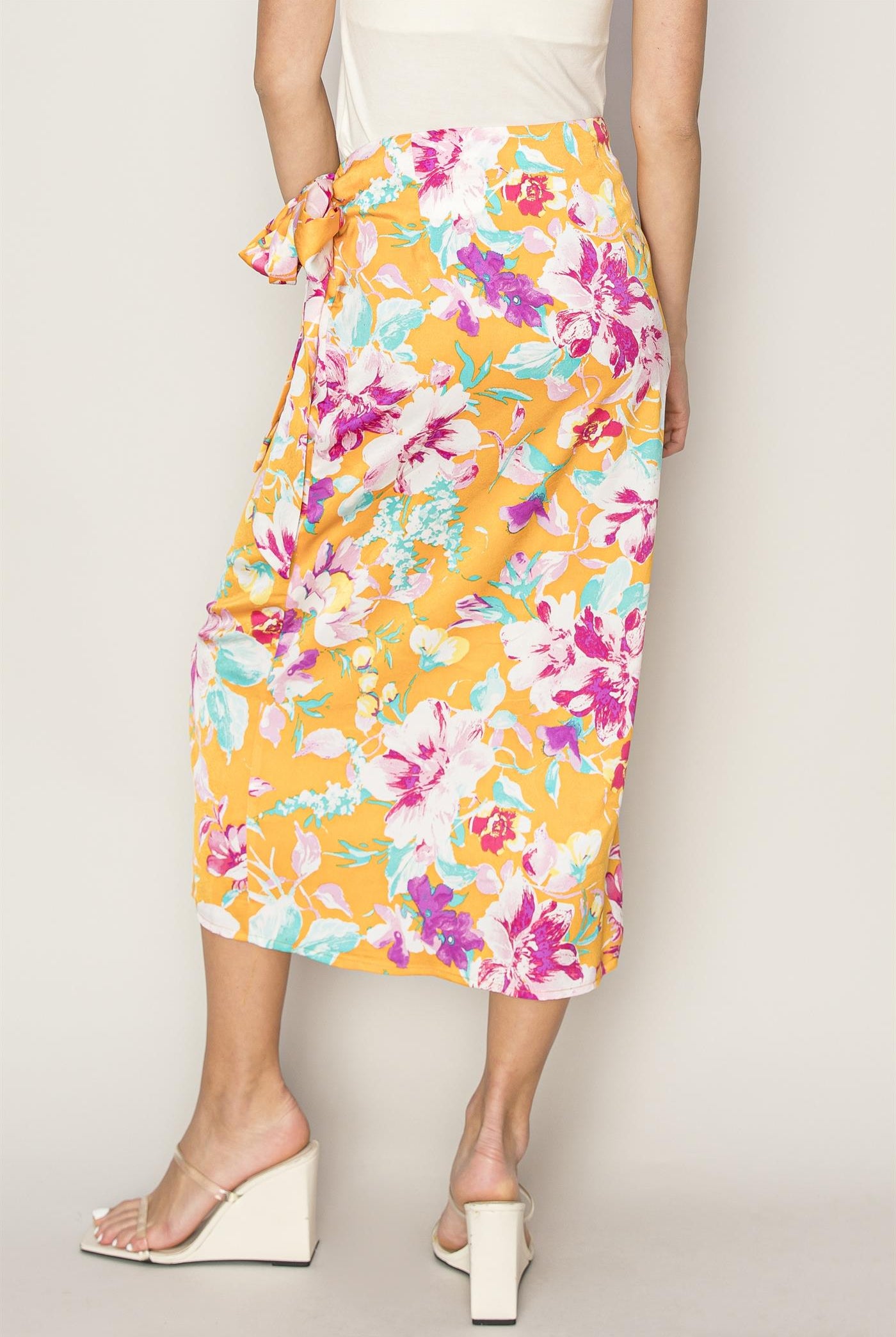 Wholesale Floral Print Wrap And Tie Skirt Skirts HF24A386 ORANGE HYFVE
