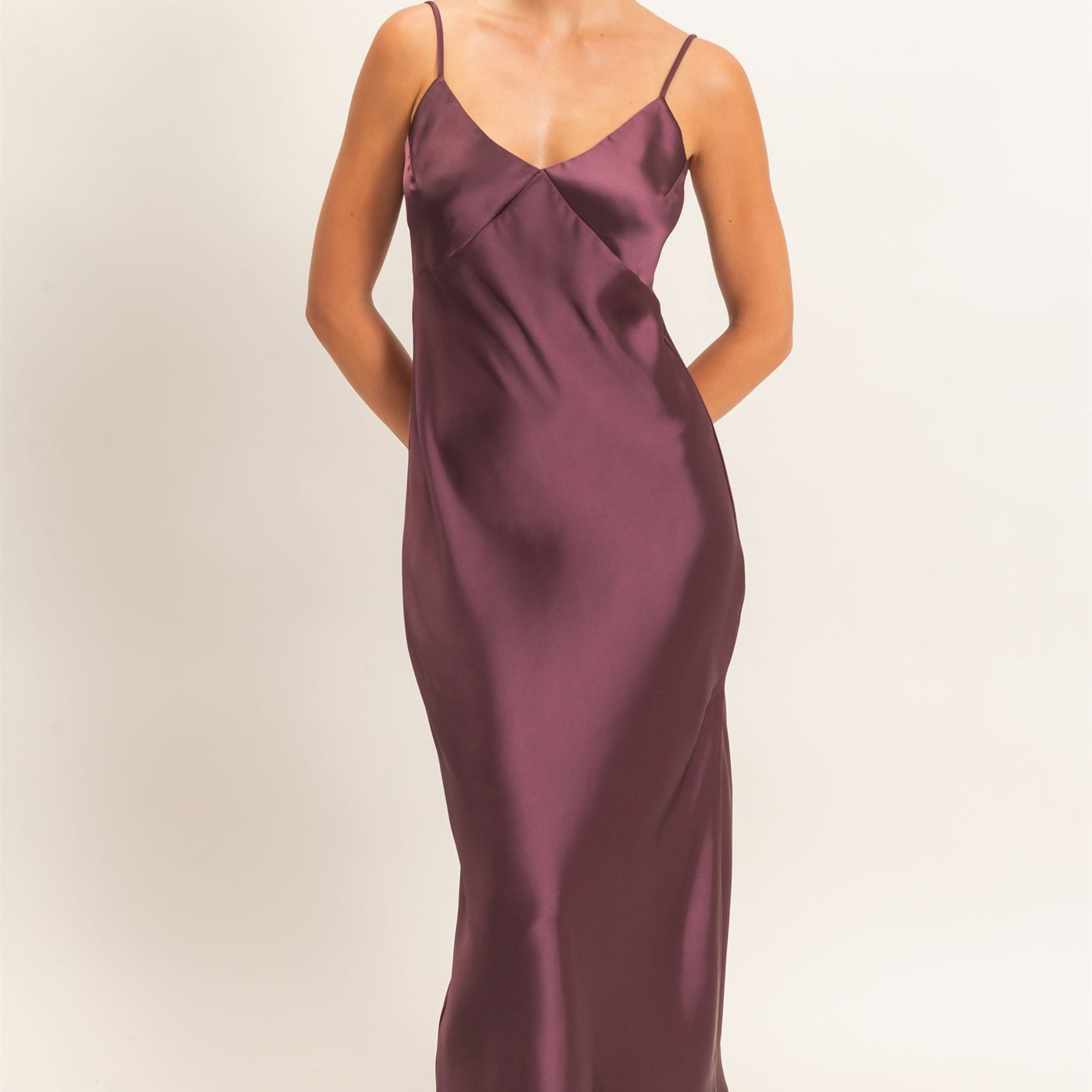 Wholesale Satin V-Neck Slip Dress Dresses DZ26E262 DARK CHERRY DOUBLE ZERO