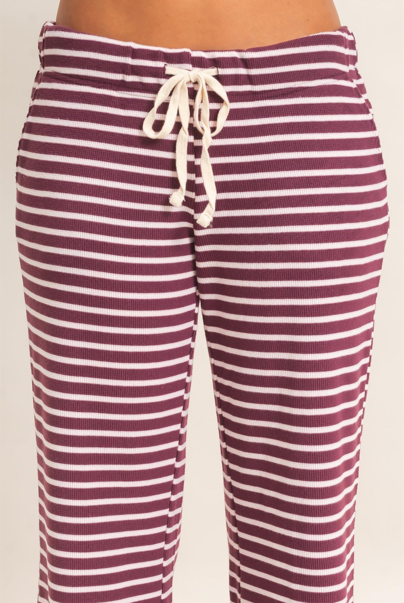 Wholesale Low Rise Striped Waffle Knit Pants Pants DZ26E553 DARK CHERRY DOUBLE ZERO