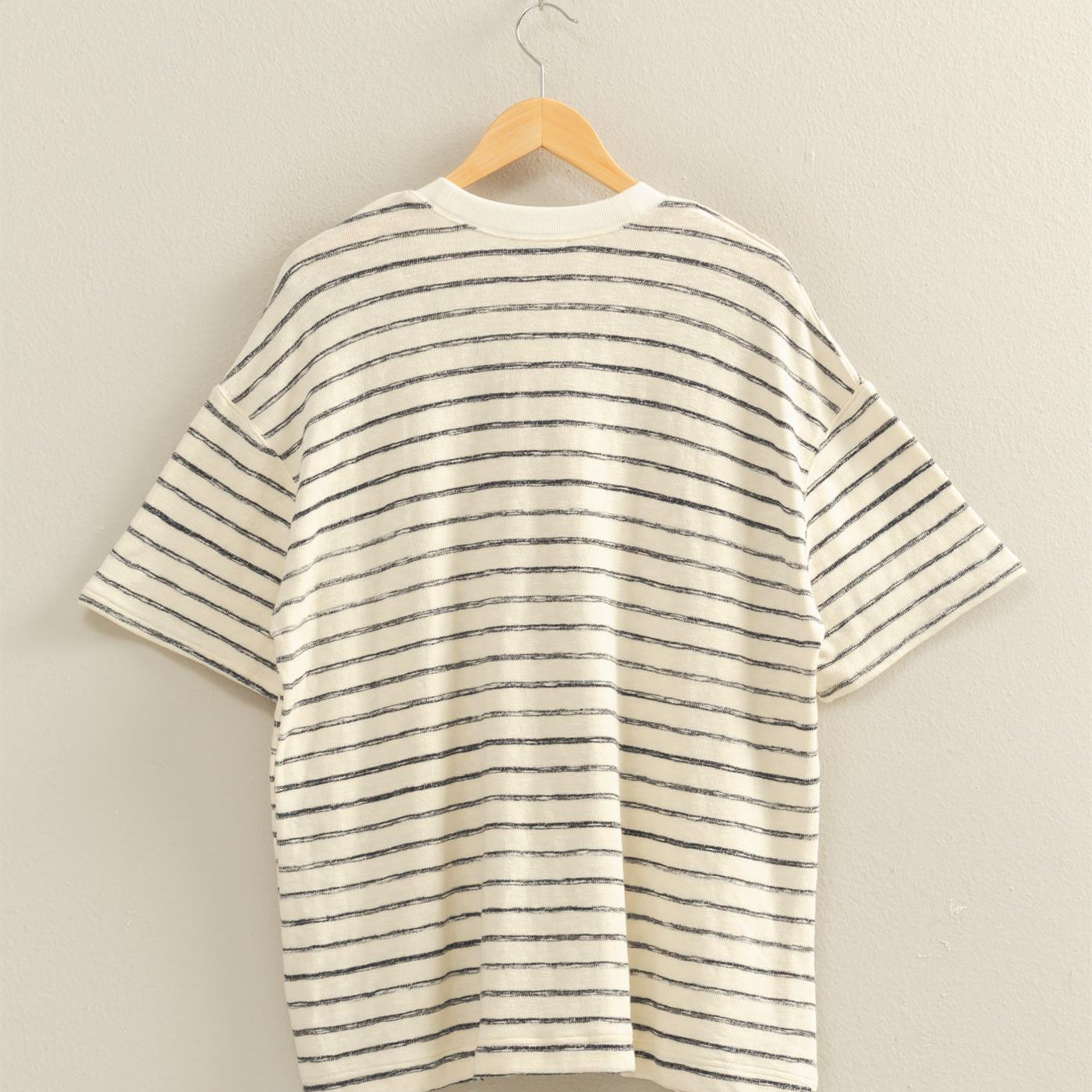 Wholesale Oversized Striped V-Stitch Short Sleeve Top Clothing Tops DZ26A455 BLACK DOUBLE ZERO