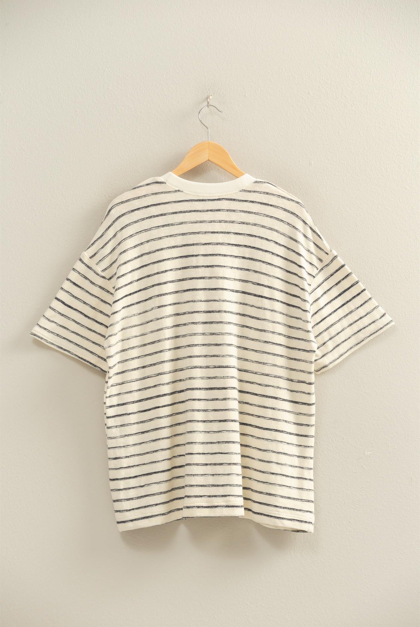 Wholesale Oversized Striped V-Stitch Short Sleeve Top Clothing Tops DZ26A455 BLACK DOUBLE ZERO