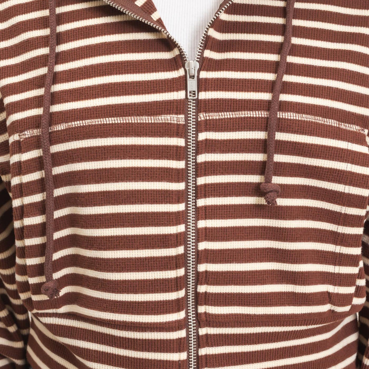 Wholesale Striped Zip-Up Hoodie Hoodies DZ26E433 DARK BROWN DOUBLE ZERO