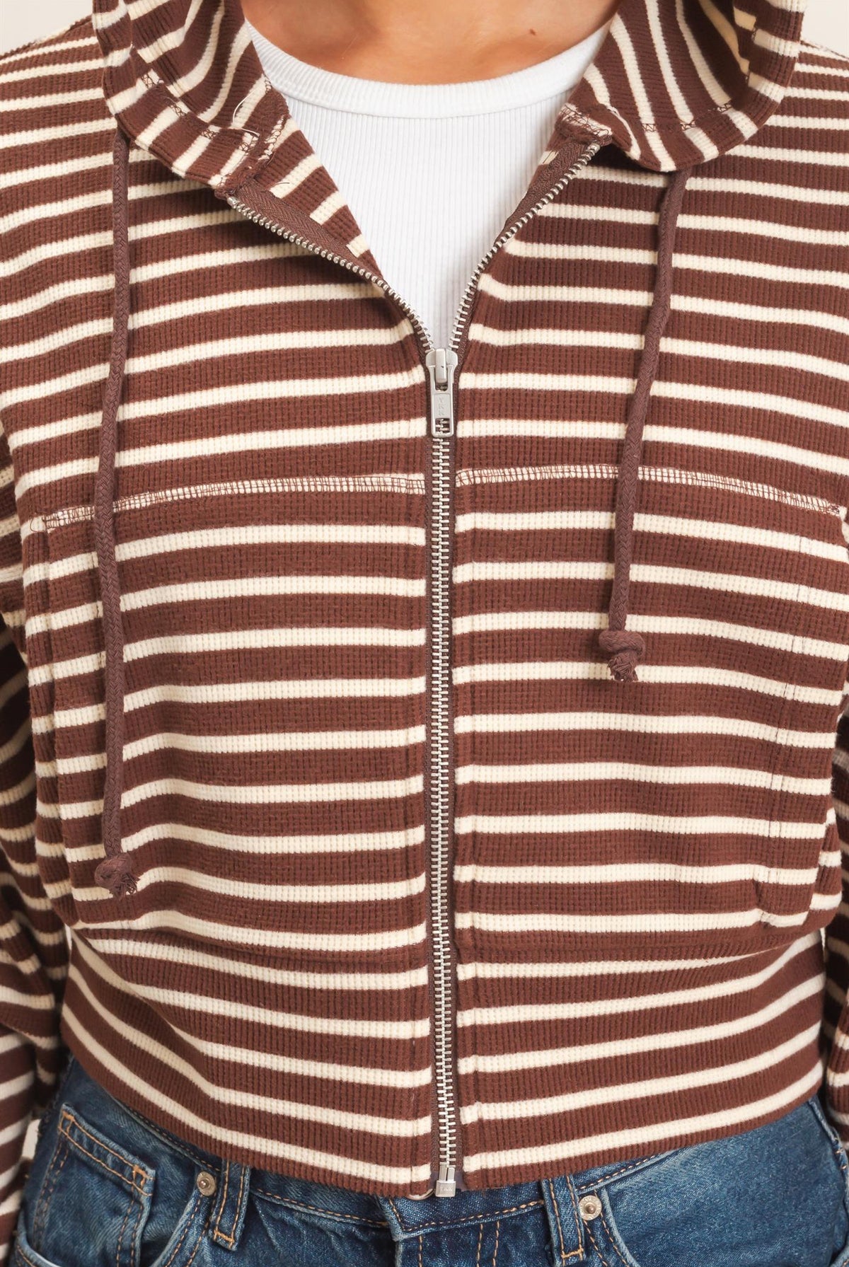 Wholesale Striped Zip-Up Hoodie Hoodies DZ26E433 DARK BROWN DOUBLE ZERO