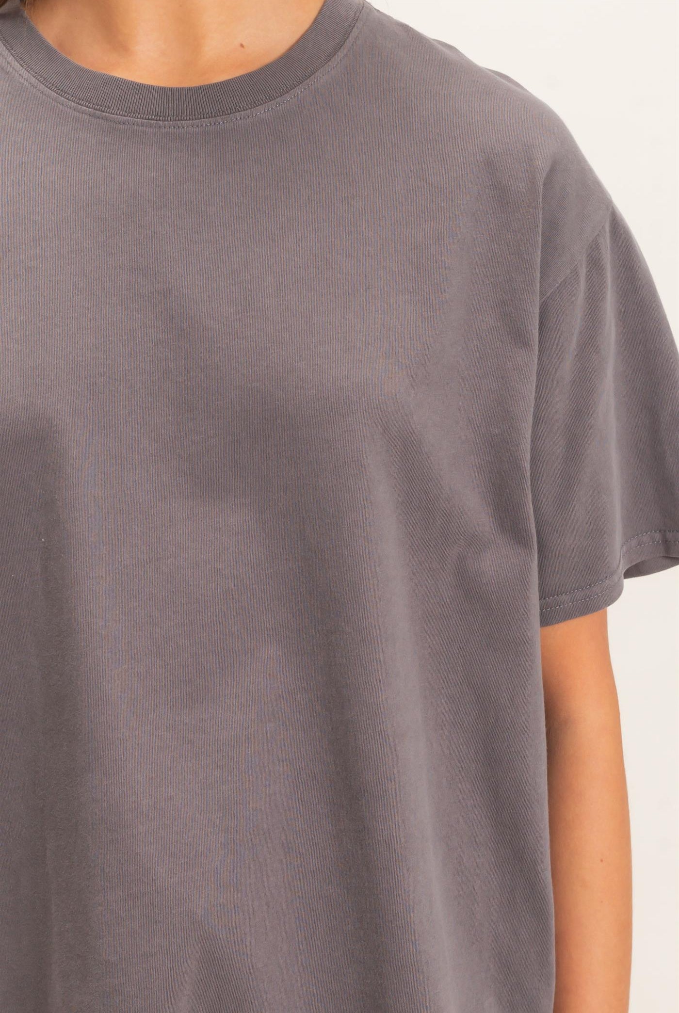 Wholesale Crew Neck Pigment Dye T-Shirt Clothing Tops DZ26E448 CHARCOAL DOUBLE ZERO
