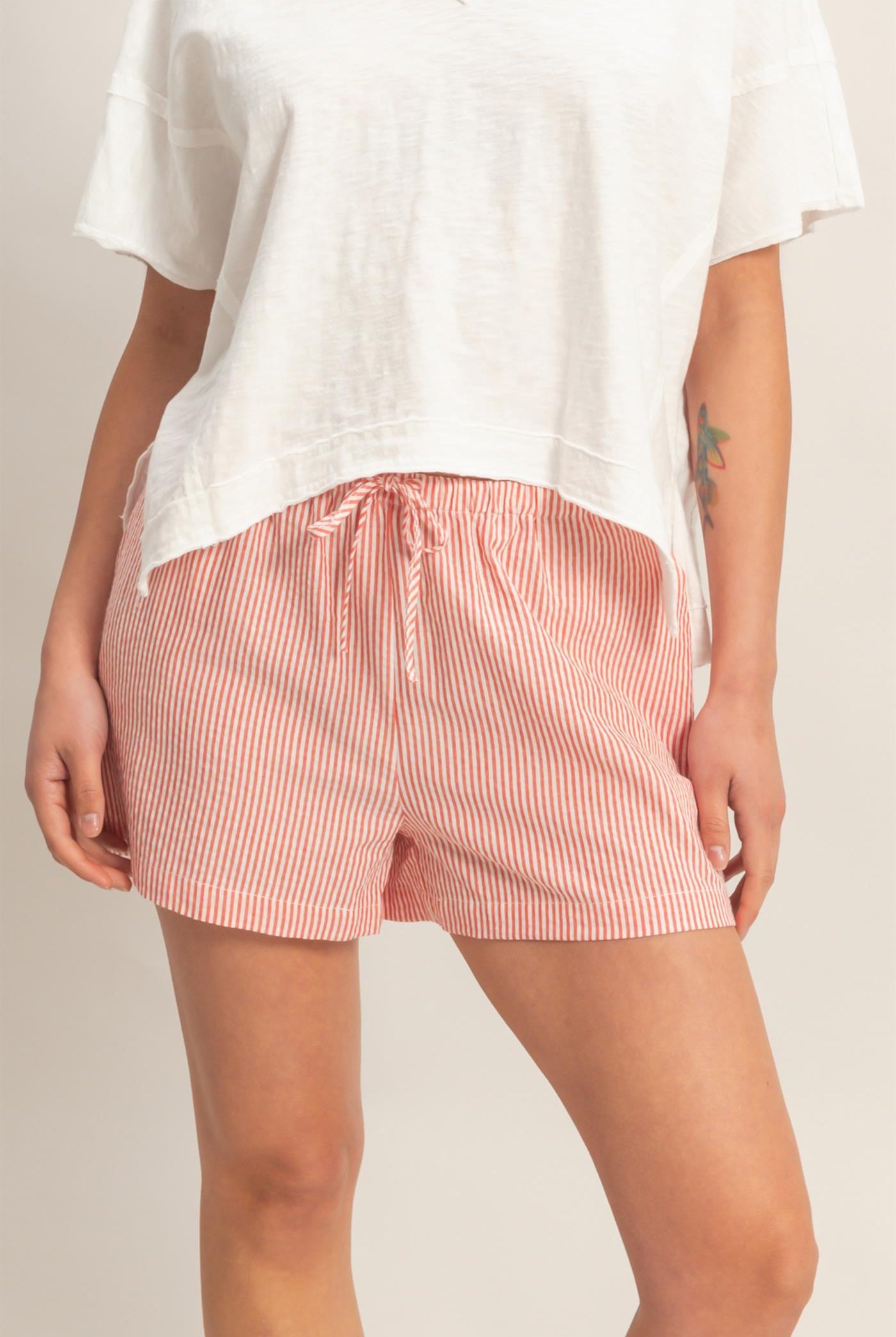 Wholesale Striped Drawstring Waist Shorts Shorts DZ26A747 RED DOUBLE ZERO