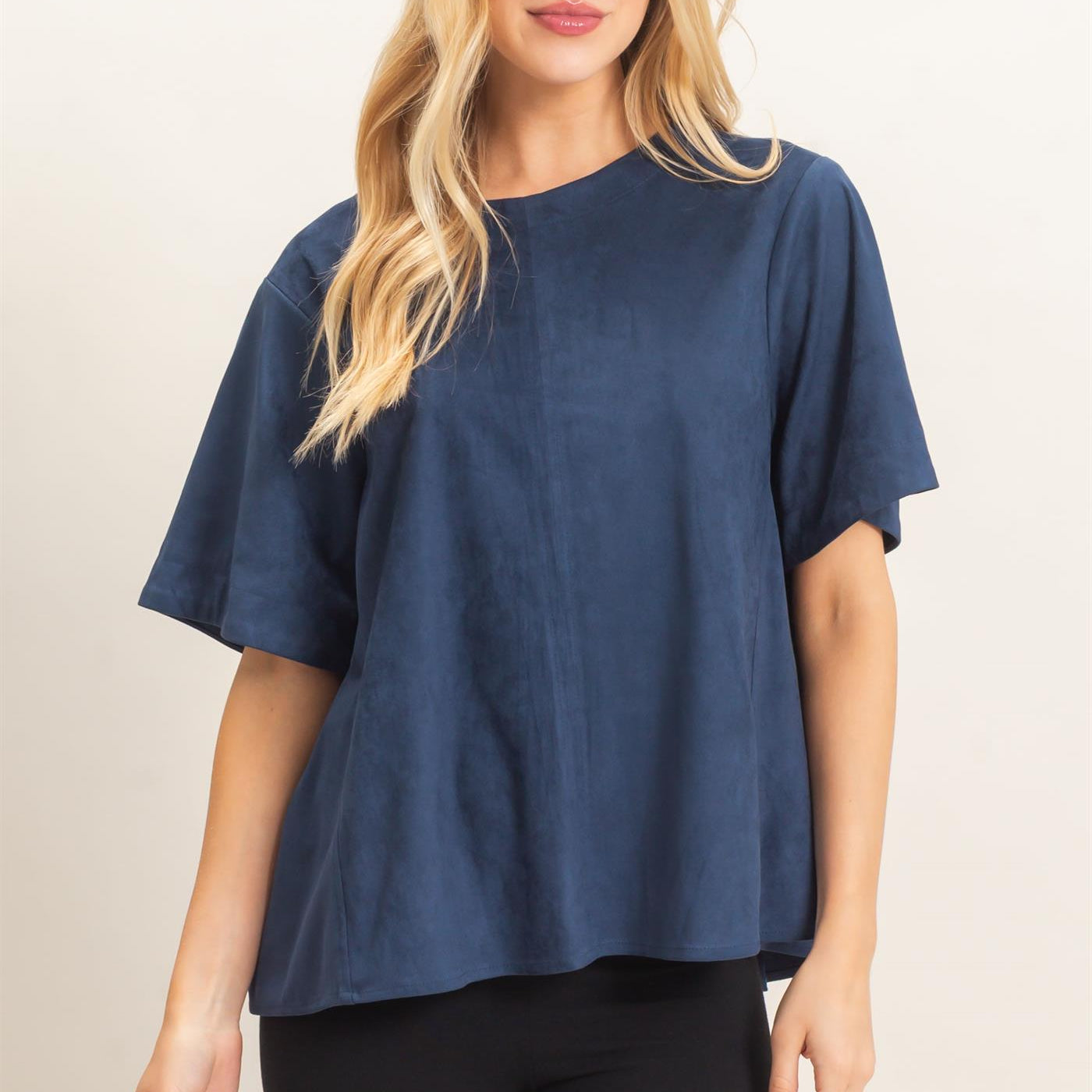 Wholesale Suede Boat Neck Top Clothing Tops HF26E351 MIDNIGHT NAVY HYFVE