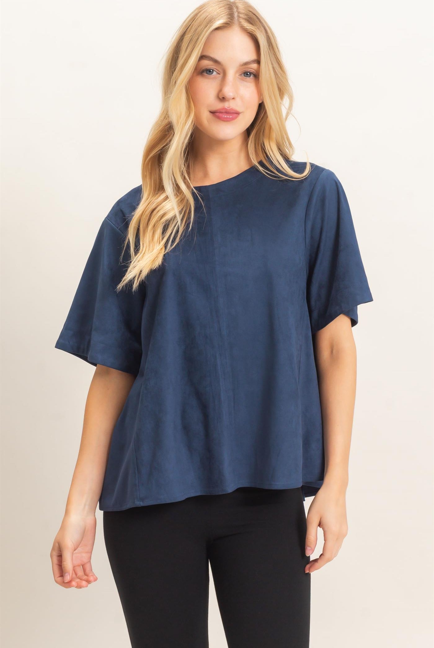 Wholesale Suede Boat Neck Top Clothing Tops HF26E351 MIDNIGHT NAVY HYFVE