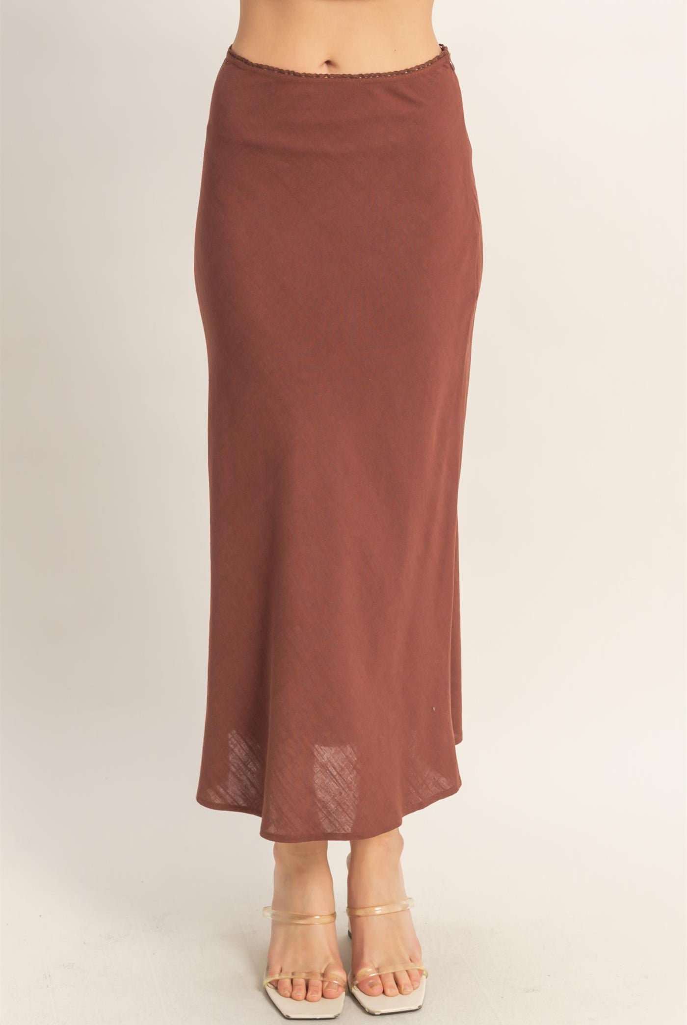 Wholesale Maxi Skirt With Elastic Waistband Skirts HF26A473-D CHOCOLATE HYFVE
