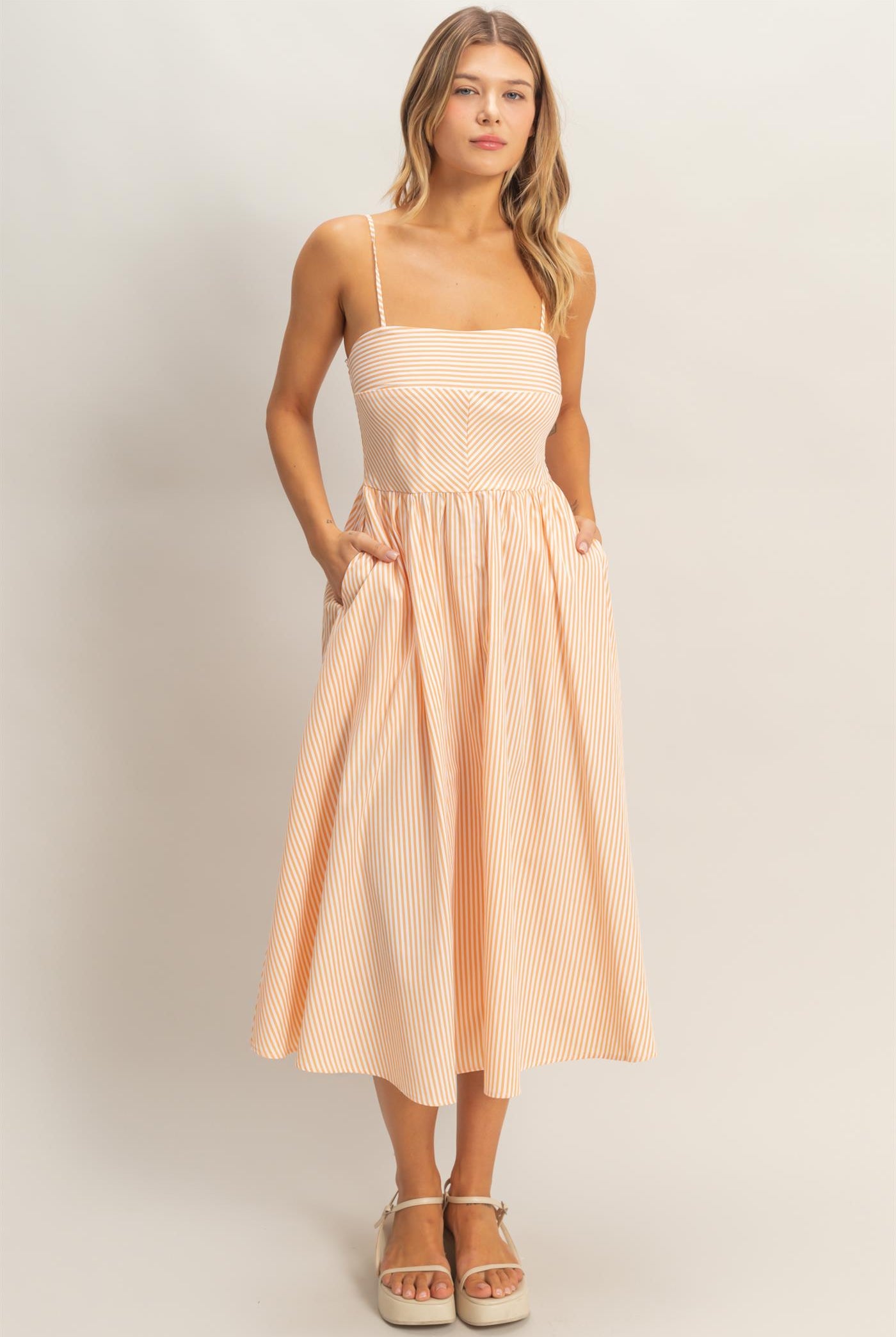 Wholesale Striped Spaghetti Strap Dress Dresses HF26A291-D ORANGE HYFVE