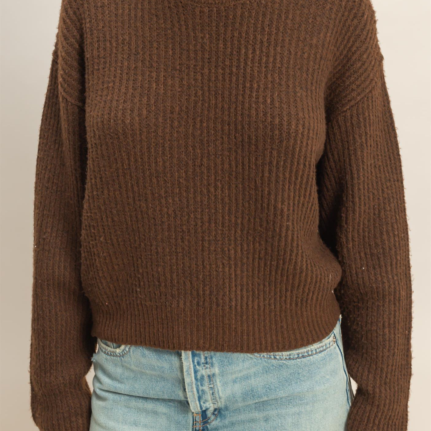 Wholesale Ribbed Crew Neck Sweater Sweaters DZ25F006 CHESTNUT DOUBLE ZERO