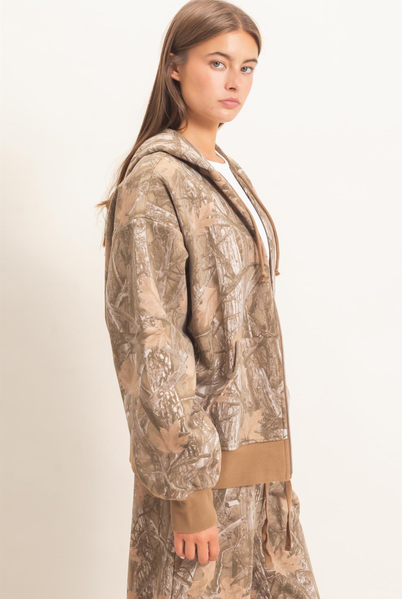 Wholesale Tree Camouflage Zip-Up Hoodie Outerwear DZ26E291 BROWN DOUBLE ZERO