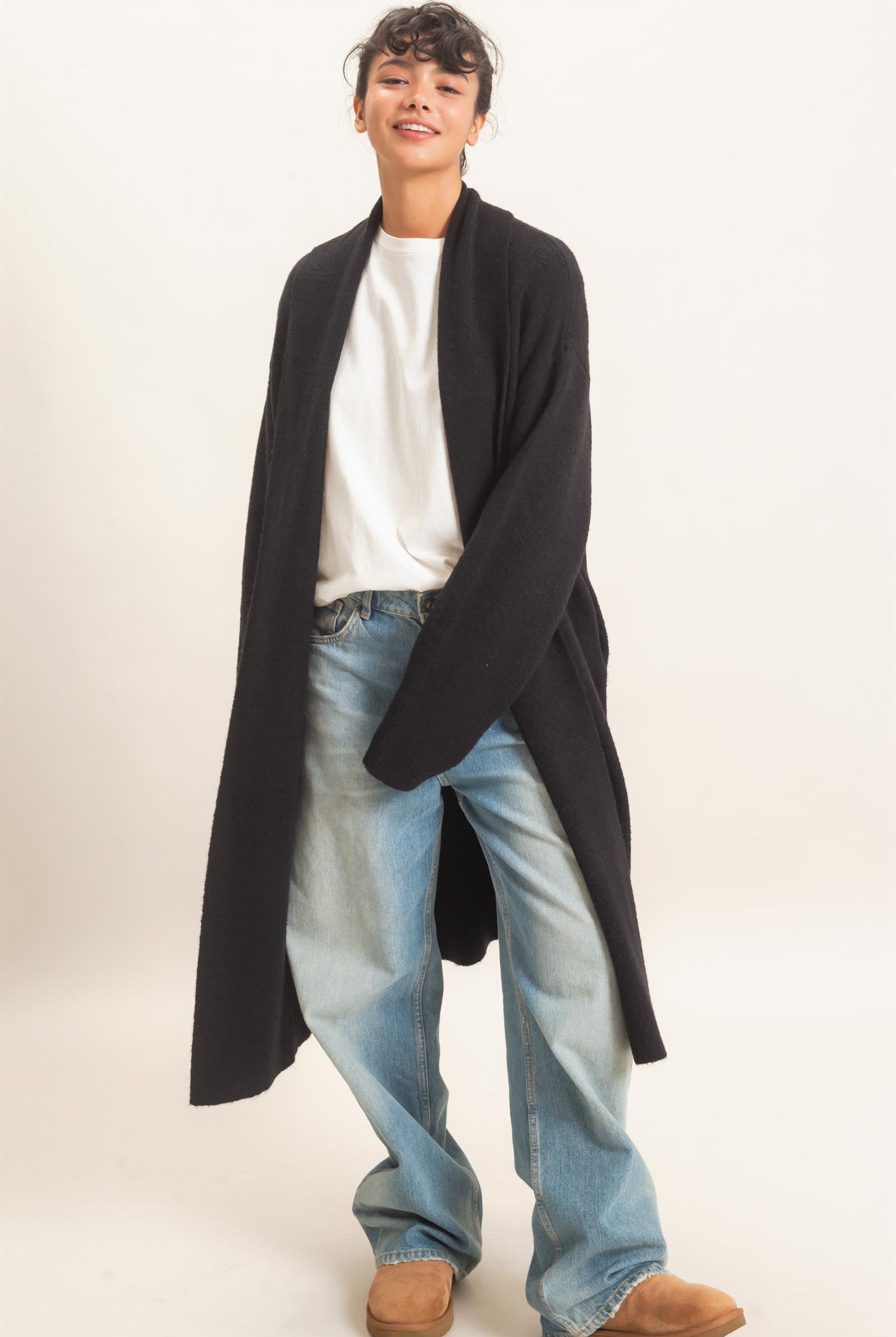 Wholesale Duster Cardigan Sweaters DZ26E267 BLACK DOUBLE ZERO