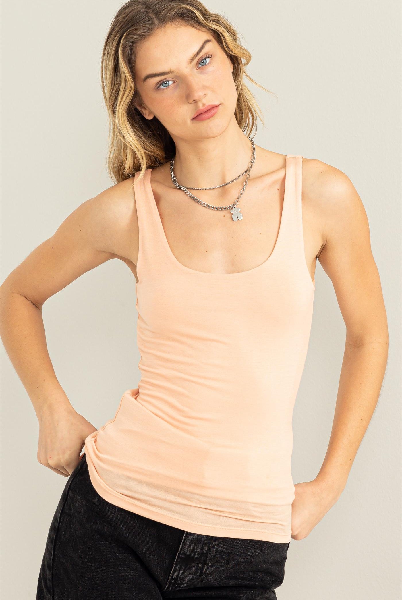 Wholesale Scoop Neck Tank Top Clothing Tops DZ23A793 TROPICAL PEACH DOUBLE ZERO