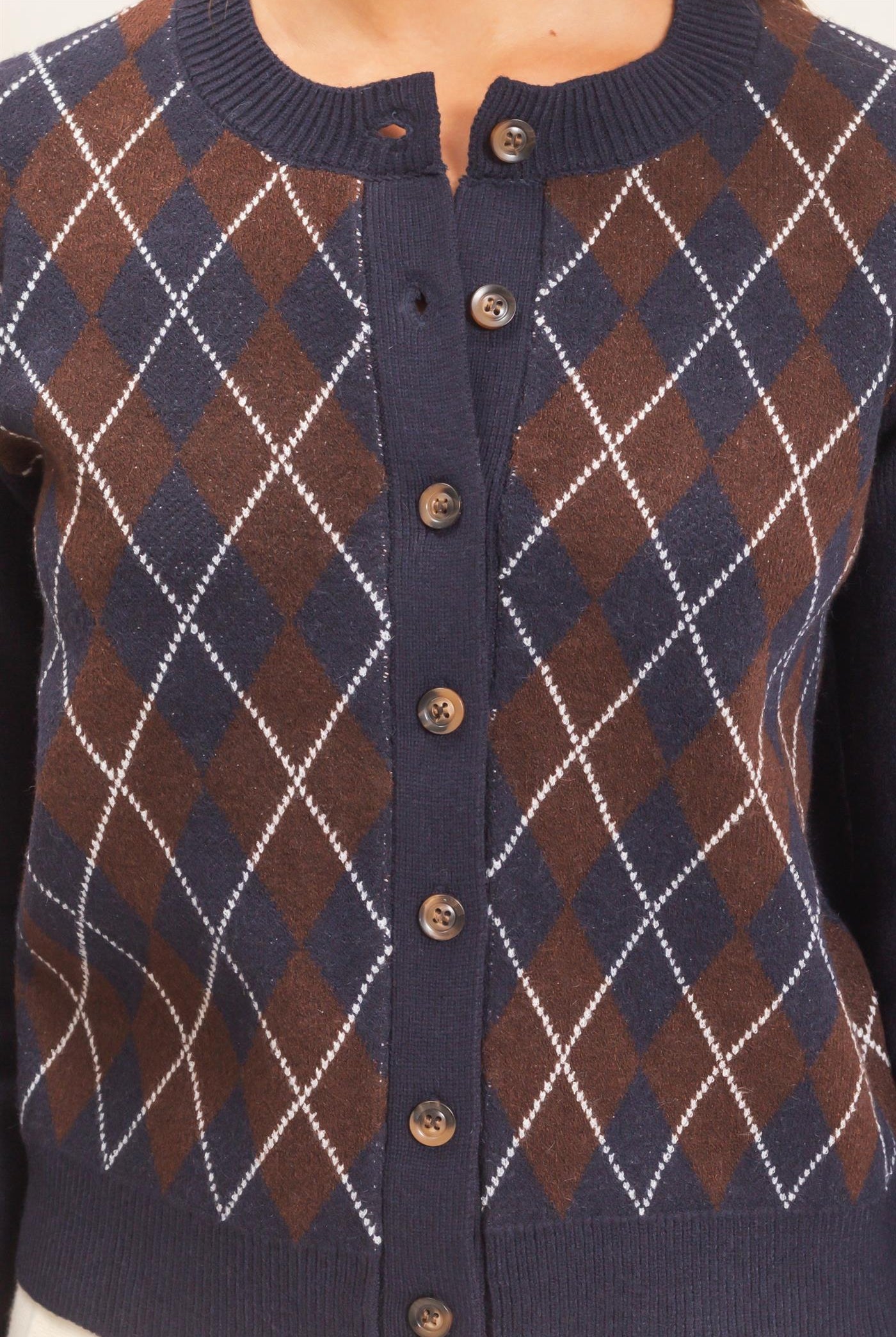 Wholesale Argyle Pattern Cardigan Cardigans DZ26E637 NAVY DOUBLE ZERO