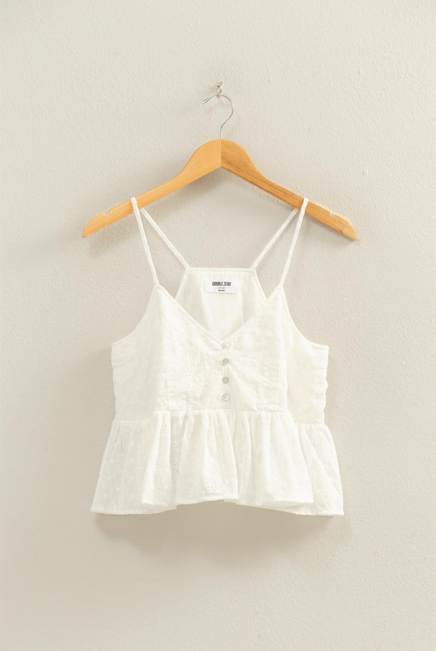 Wholesale Eyelet Button Detail Peplum Top Camisoles DZ26A783 WHITE DOUBLE ZERO