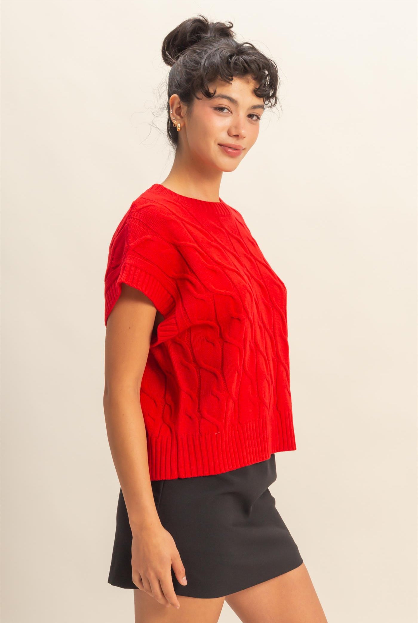 Wholesale Sleeveless Oversized Cable Knit Sweater Vest Vests DZ25C905 RED DOUBLE ZERO