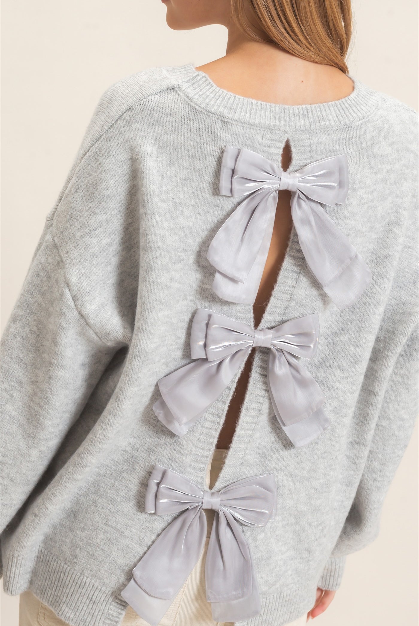Wholesale Open Back Sweater With Organza Bows Sweaters HF26F149 SILVER GRAY HYFVE