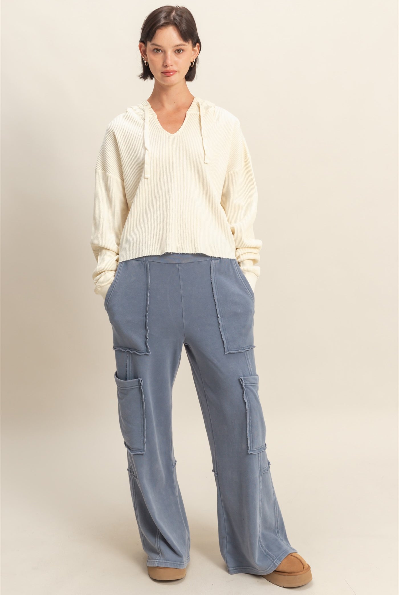 Wholesale Mineral Wash Oversized Utility Sweatpants Sweatpants DZ25C903 DUSTY NAVY DOUBLE ZERO