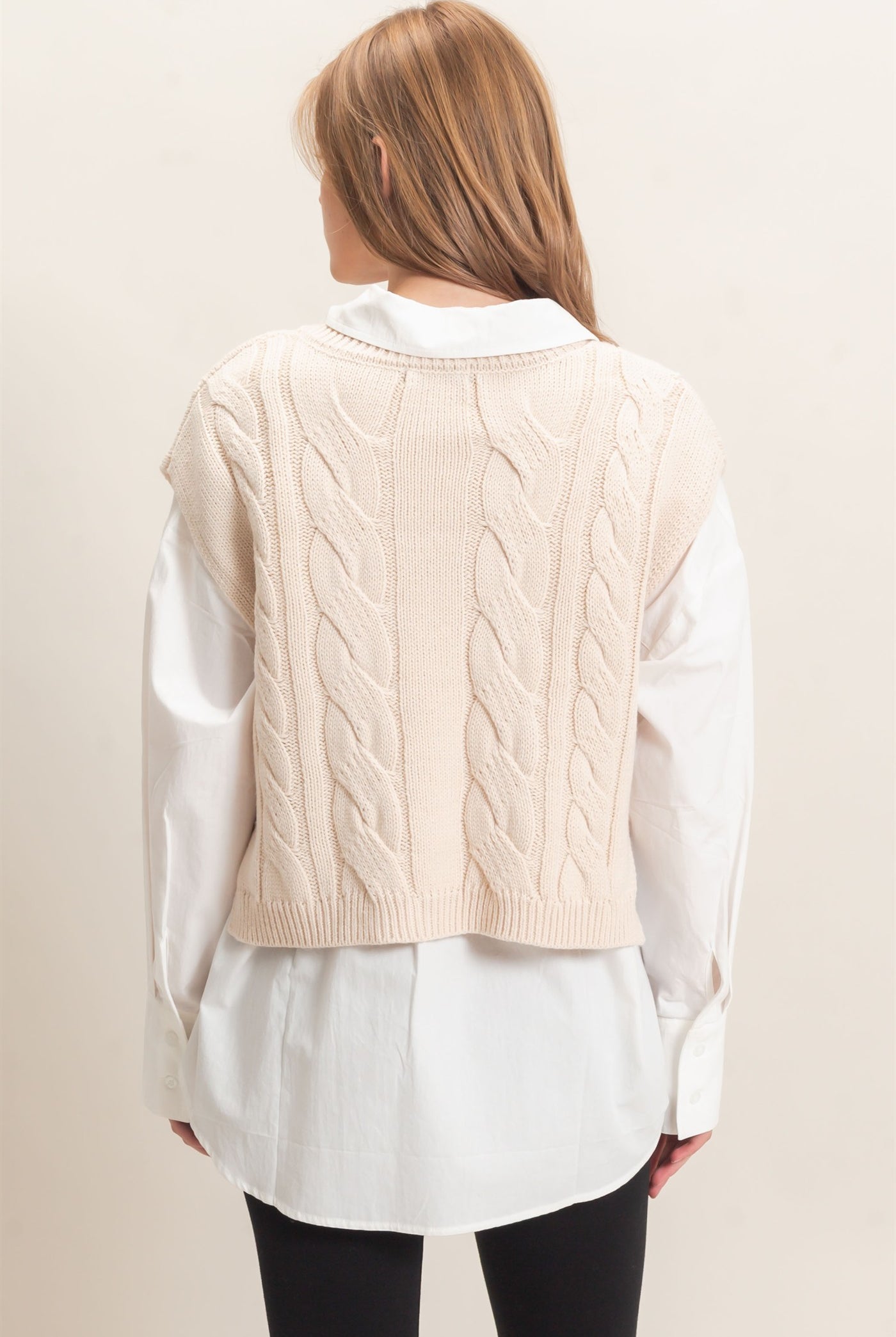 Wholesale Cable Knit Vest With Side Buttons Sweaters HF26F193 CREAM HYFVE