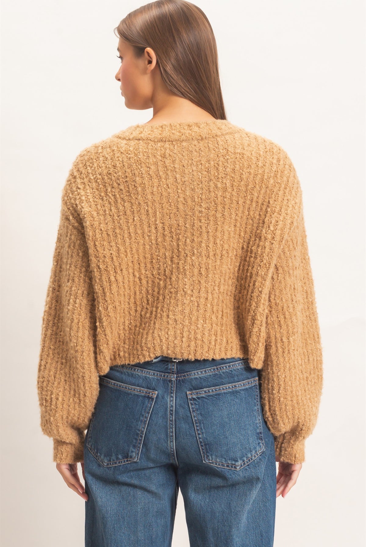 Wholesale Boucle Knit Button Front Cardigan Cardigans DZ26E270 TAUPE DOUBLE ZERO