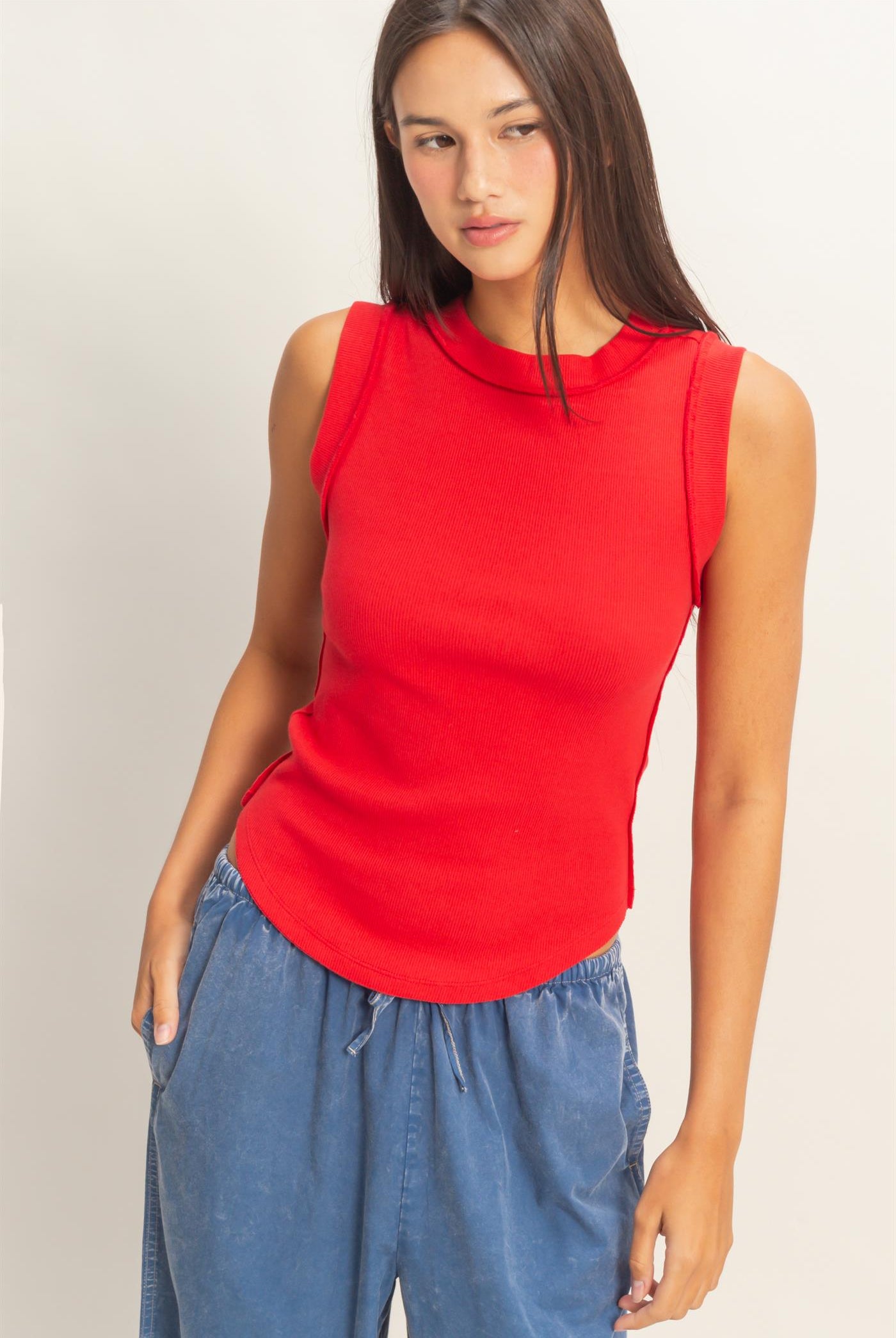 Wholesale Seam Detail Tank Top Tank Tops DZ26A369 RED DOUBLE ZERO