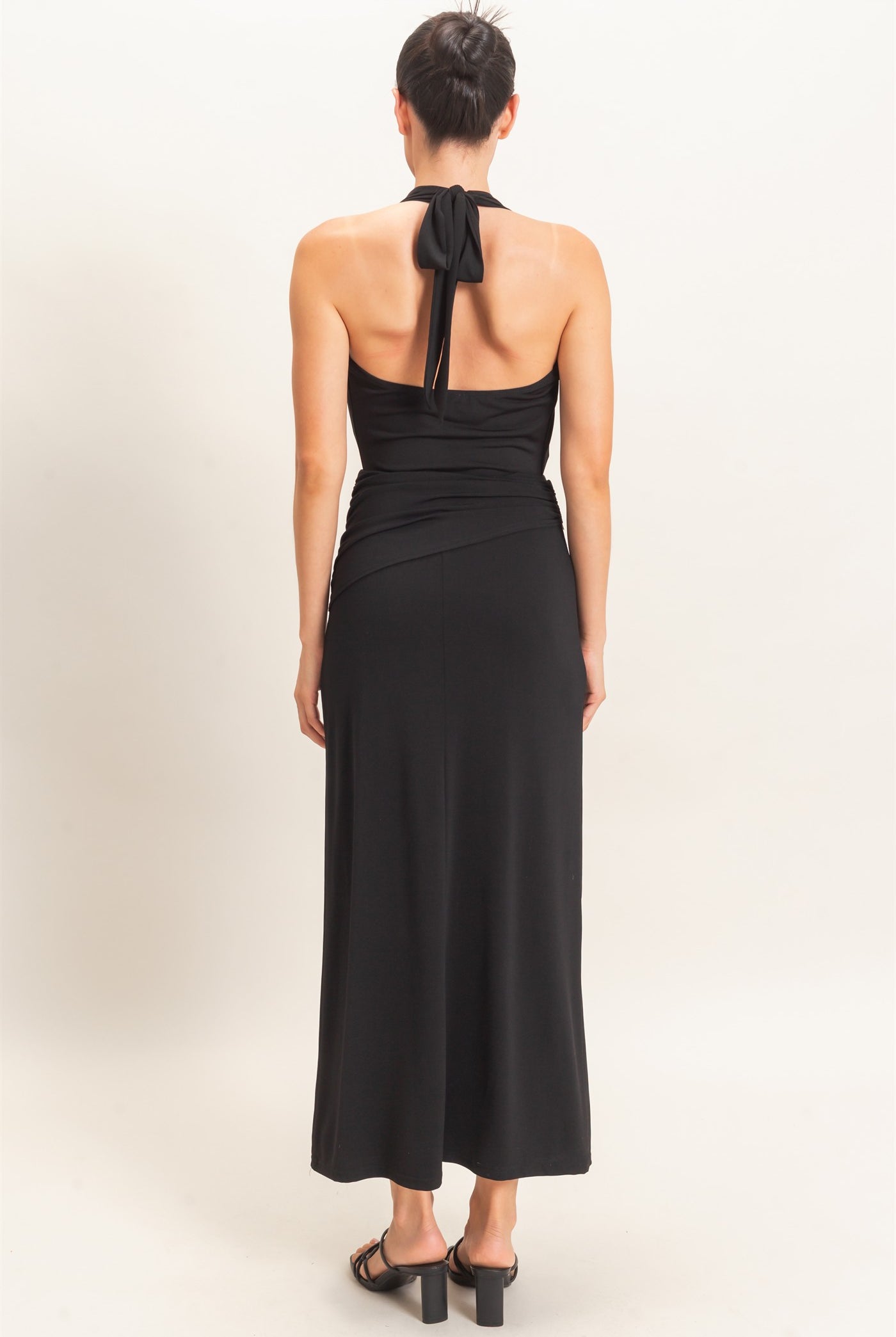 Wholesale Draped Halter Neck Dress Dresses HF26C663 BLACK HYFVE