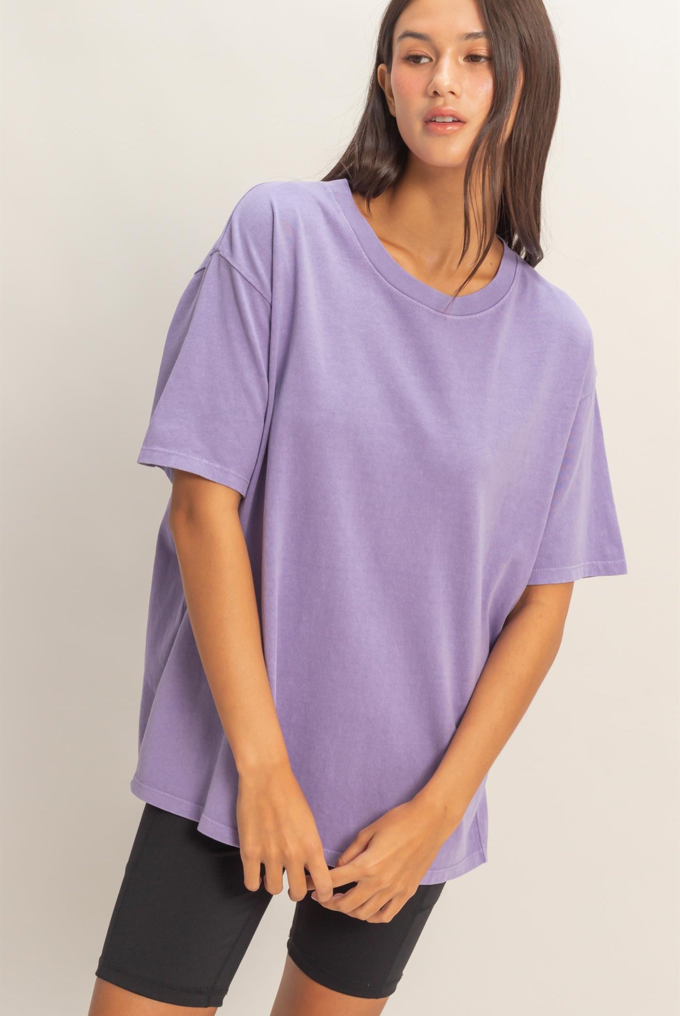 Wholesale Pigment Dyed Crew Neck T-Shirt T-Shirts DZ26A267 DUSTY PURPLE DOUBLE ZERO