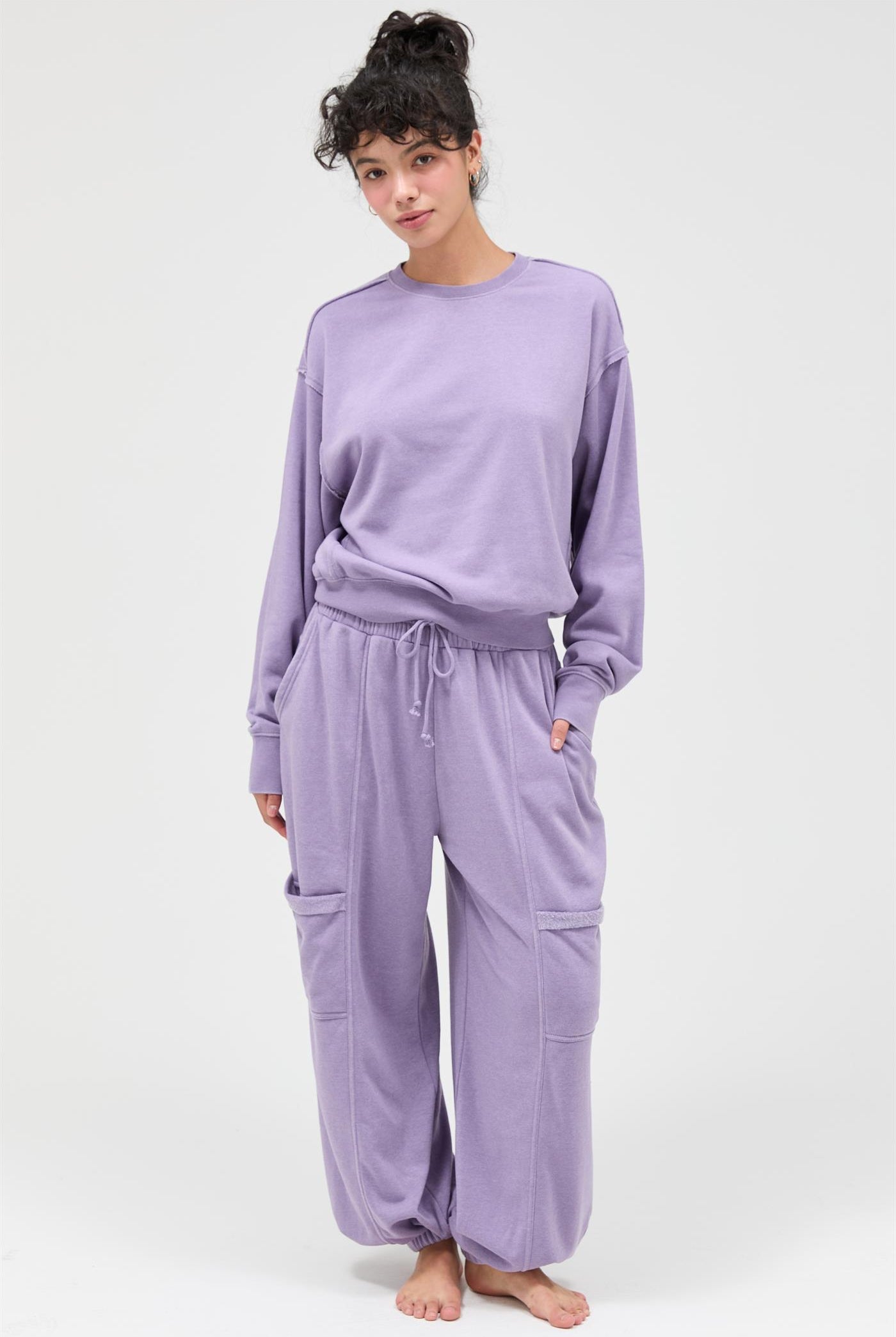 Wholesale Raw Edge Detail Burnout Sweatshirt Sweatshirts DZ26A048 DUSTY PURPLE DOUBLE ZERO