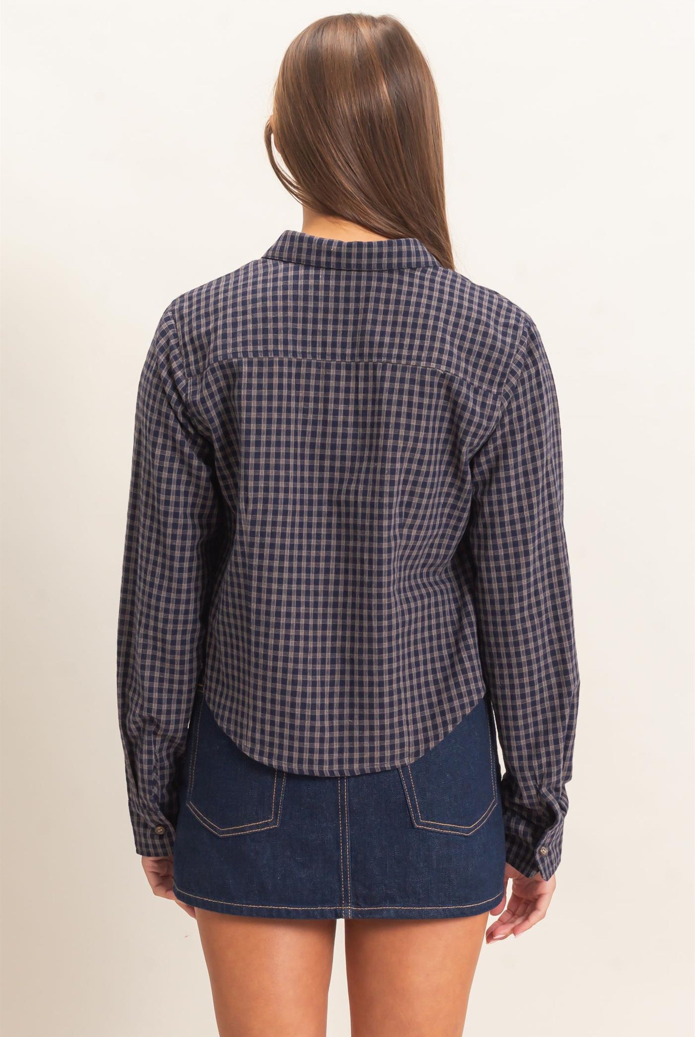 Wholesale Plaid Long Sleeve Shirt Shirts DZ26E910 NAVY DOUBLE ZERO