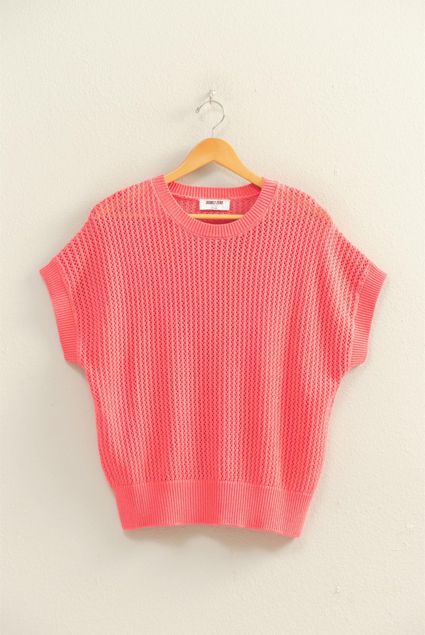Wholesale Open-Knit Dolman Sleeve Top Clothing Tops DZ26A334 TAFFY PINK DOUBLE ZERO
