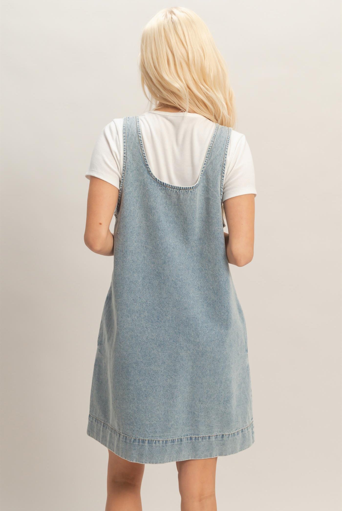 Wholesale Sleeveless Denim Shift Dress Dresses DZ26C204 LIGHT BLUE DOUBLE ZERO