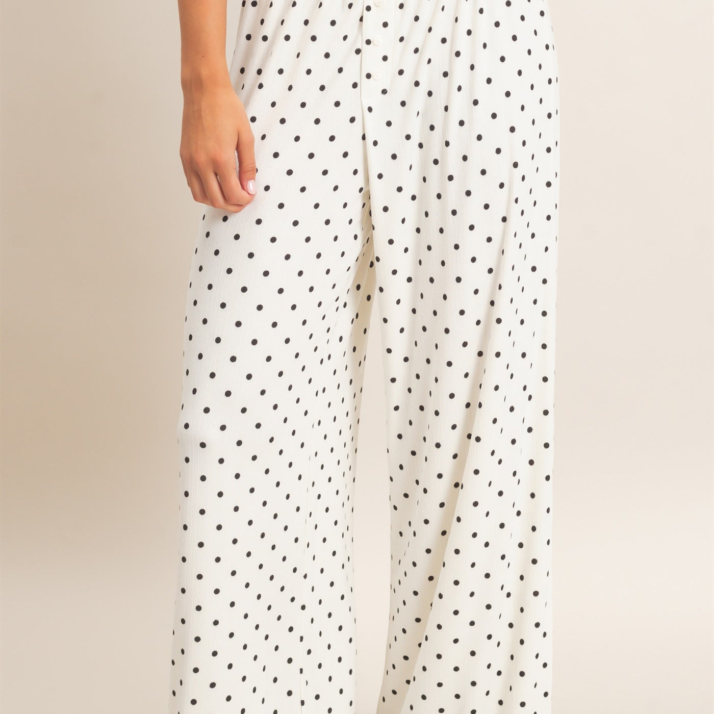 Wholesale Polka Dot Wide Leg Pants Pants DZ27A168 CREAM DOUBLE ZERO