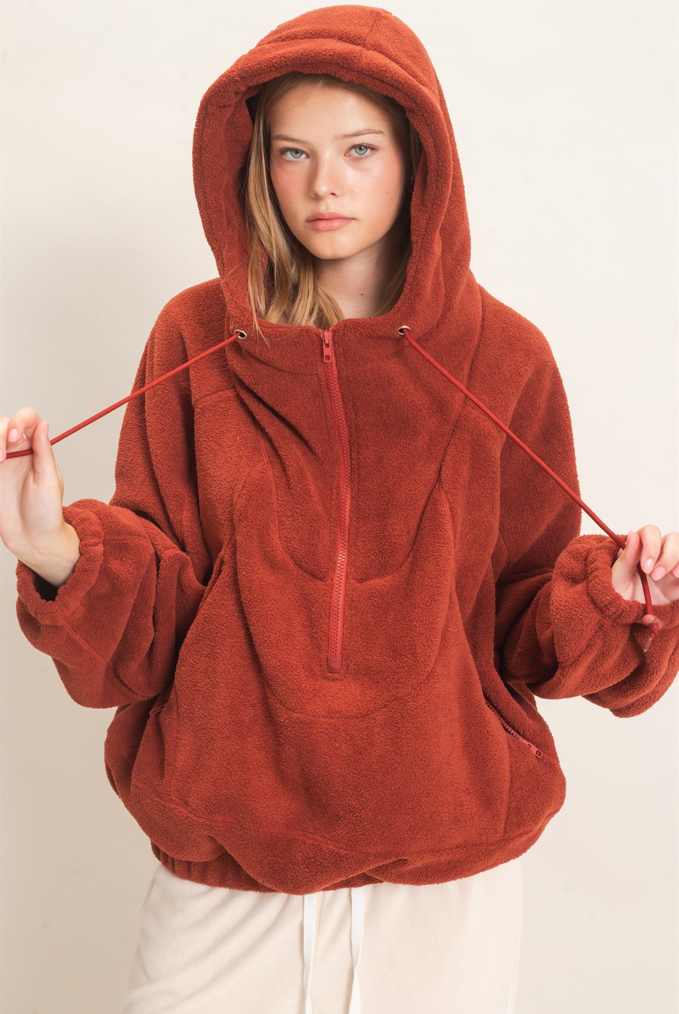 Wholesale Half-Zip Fleece Hoodie Hoodies HF26E561 BRICK HYFVE