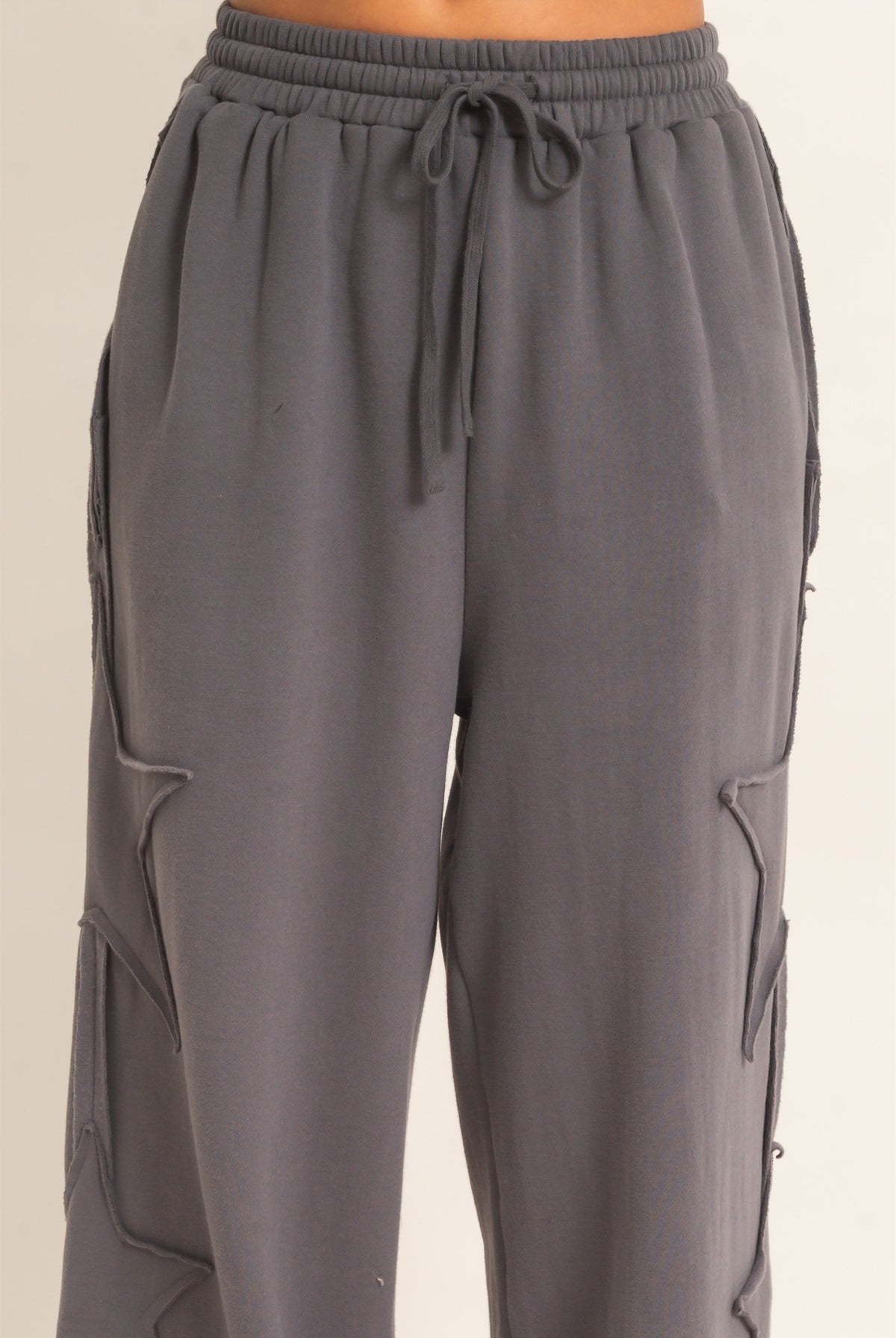 Wholesale French Terry Star Patch Sweatpants Pants DZ27A197 CHARCOAL DOUBLE ZERO