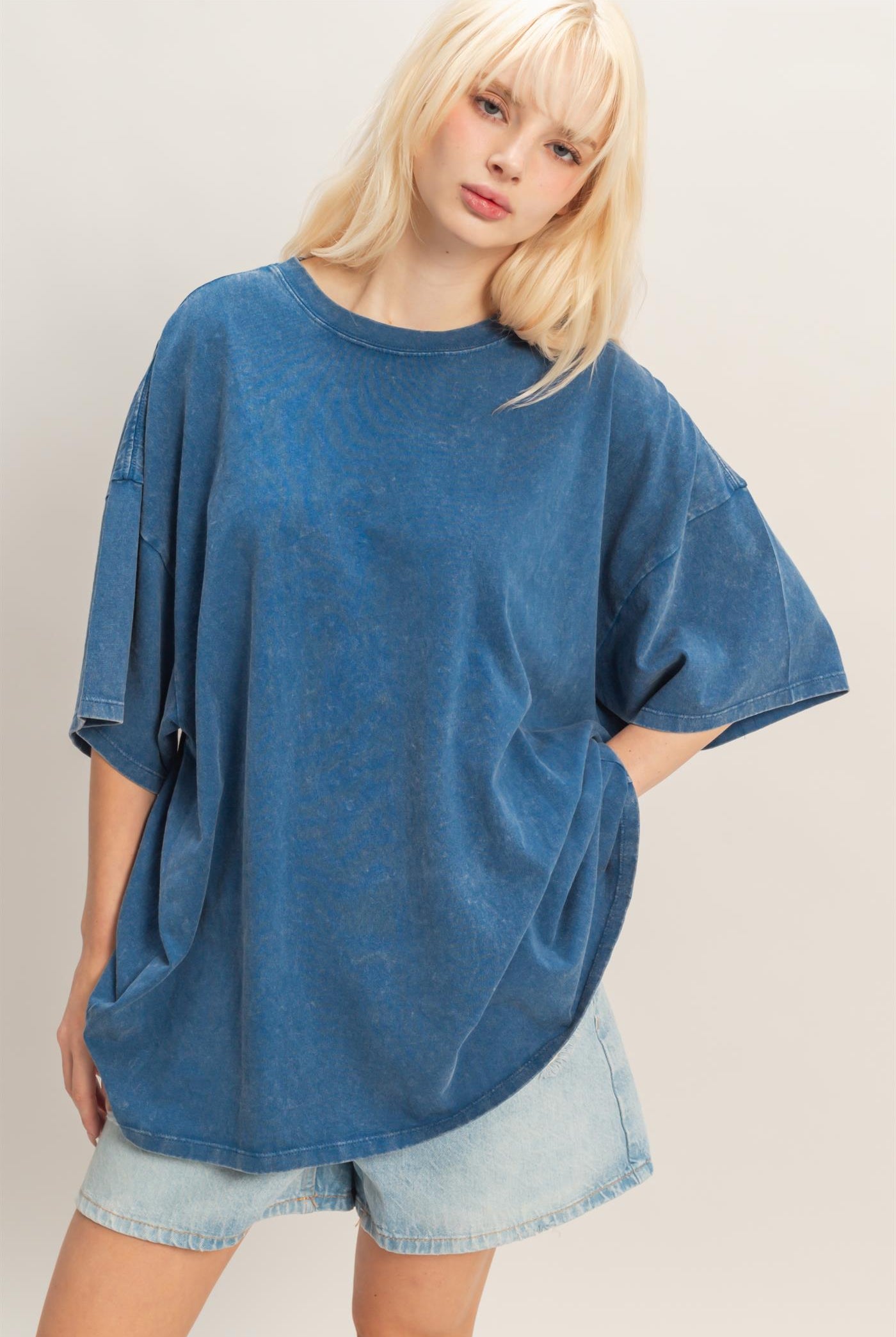 Wholesale Oversized Mineral Wash T-Shirt T-Shirts DZ26A031 NAVY DOUBLE ZERO