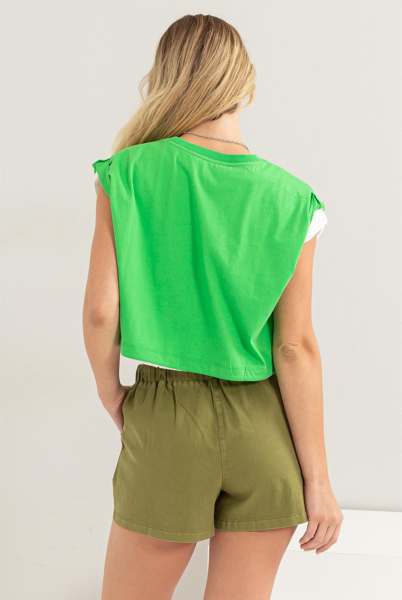Wholesale Drawstring Hem Crop Top Clothing Tops DZ23E153 GREEN DOUBLE ZERO