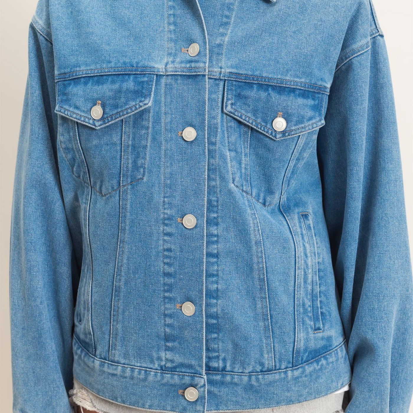 Wholesale Oversized Denim Trucker Jacket Coats & Jackets DZ26E804 MEDIUM BLUE DOUBLE ZERO