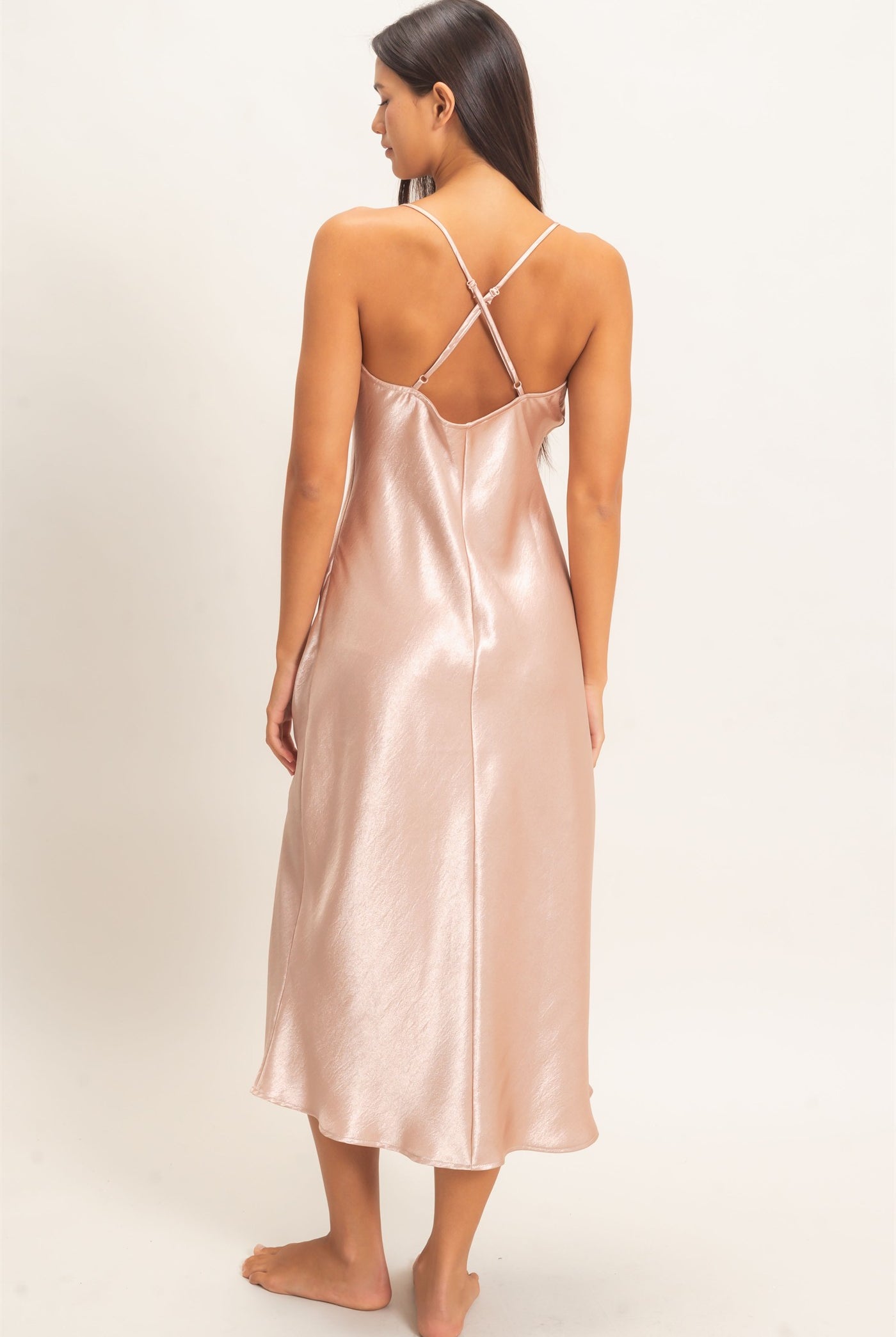 Wholesale Cowl Neck Satin Slip Dress Dresses DZ26E251 DARK TAUPE DOUBLE ZERO