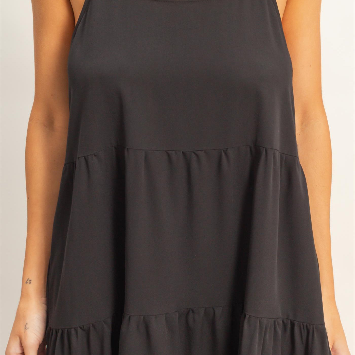 Wholesale Tiered Spaghetti Strap Dress Dresses HF26E426-D BLACK HYFVE