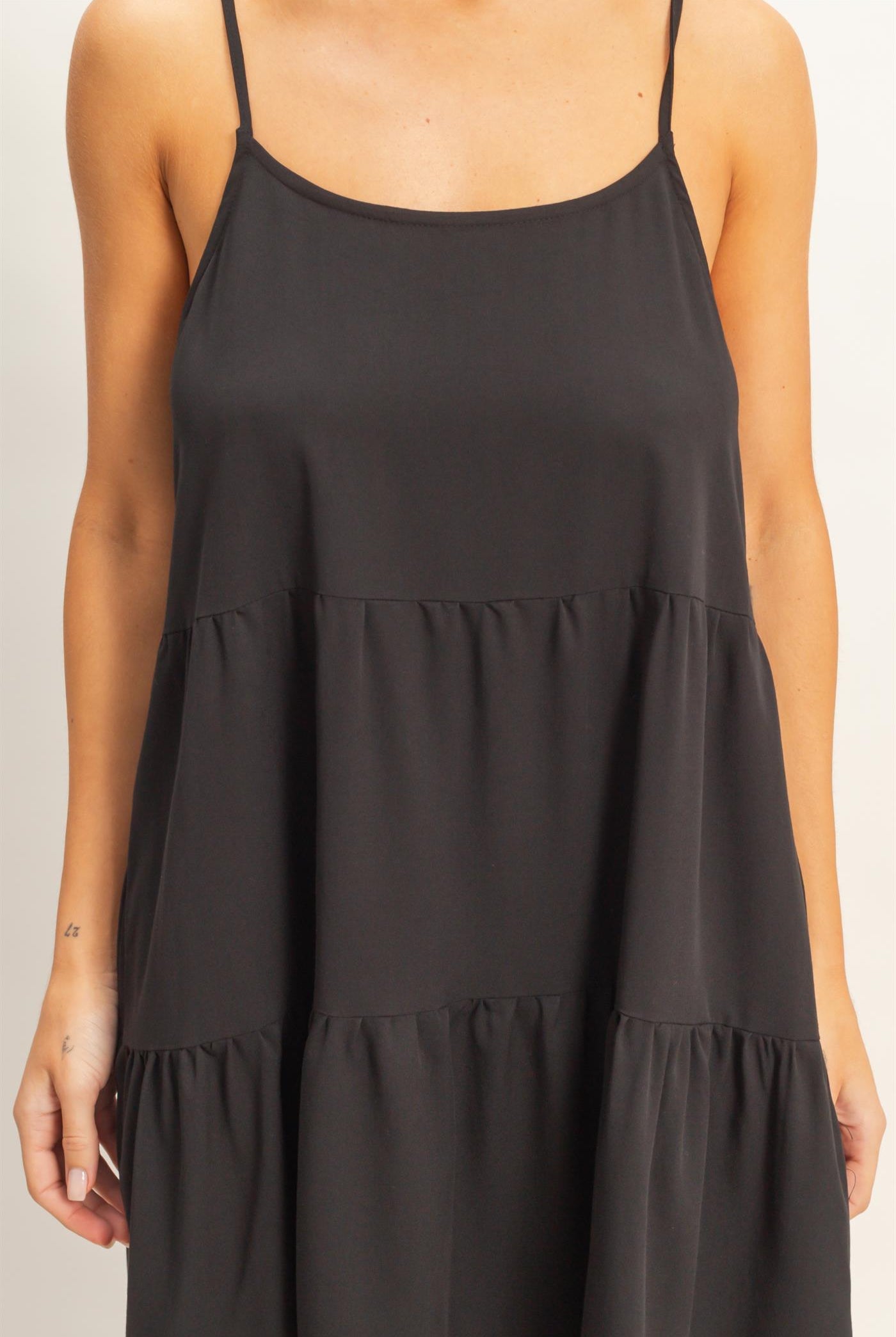 Wholesale Tiered Spaghetti Strap Dress Dresses HF26E426-D BLACK HYFVE